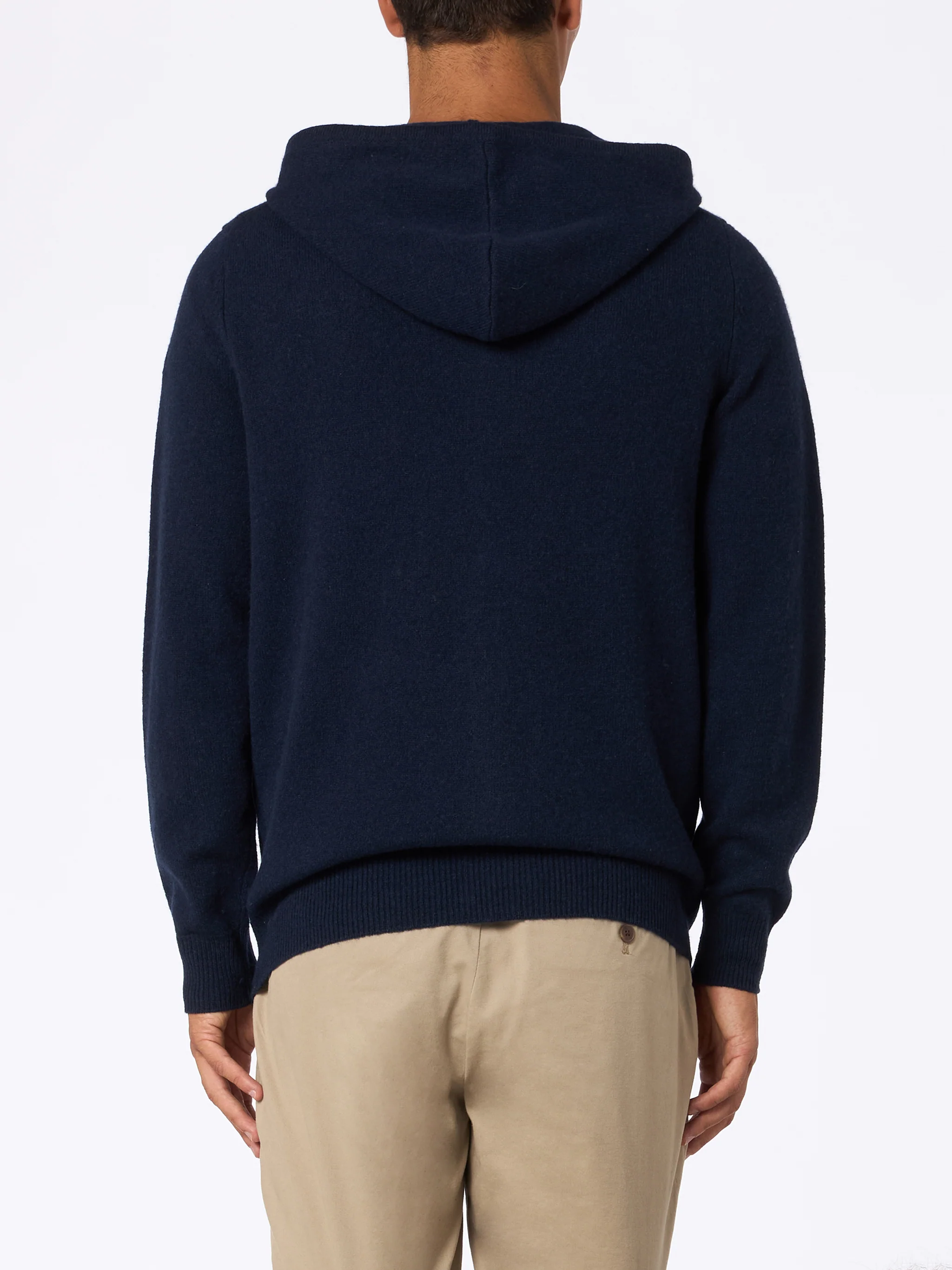 Notting wool hooded sweater in navy blue solid color - Image 2
