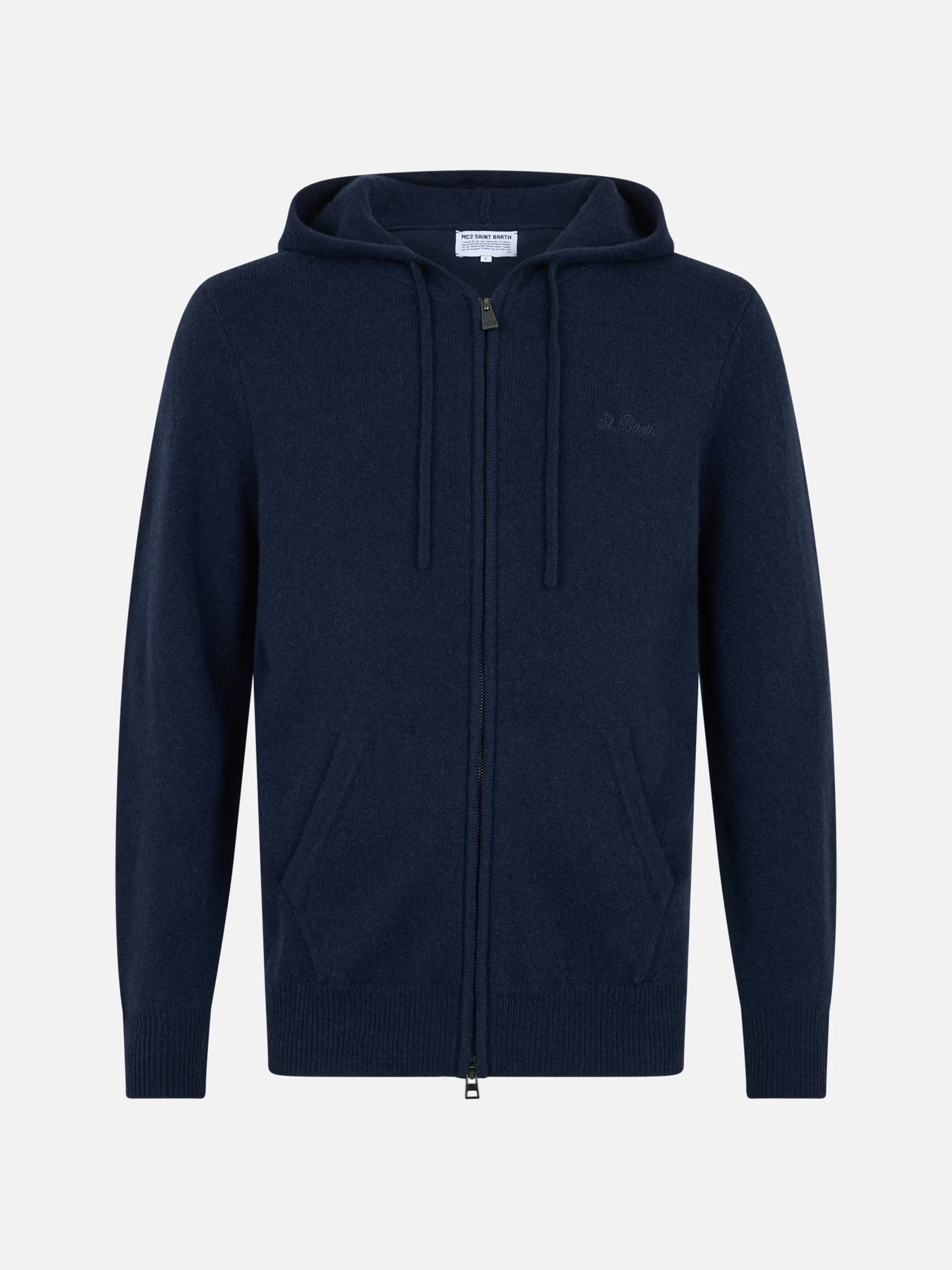 Notting wool hooded sweater in navy blue solid color - Image 4
