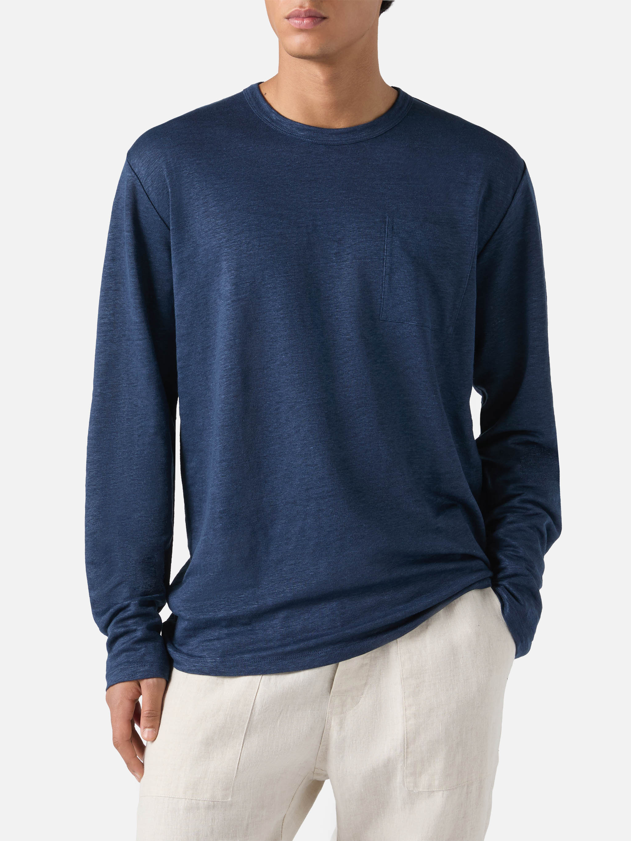 Ecstasea linen t-shirt in navy blue solid color - Image 2