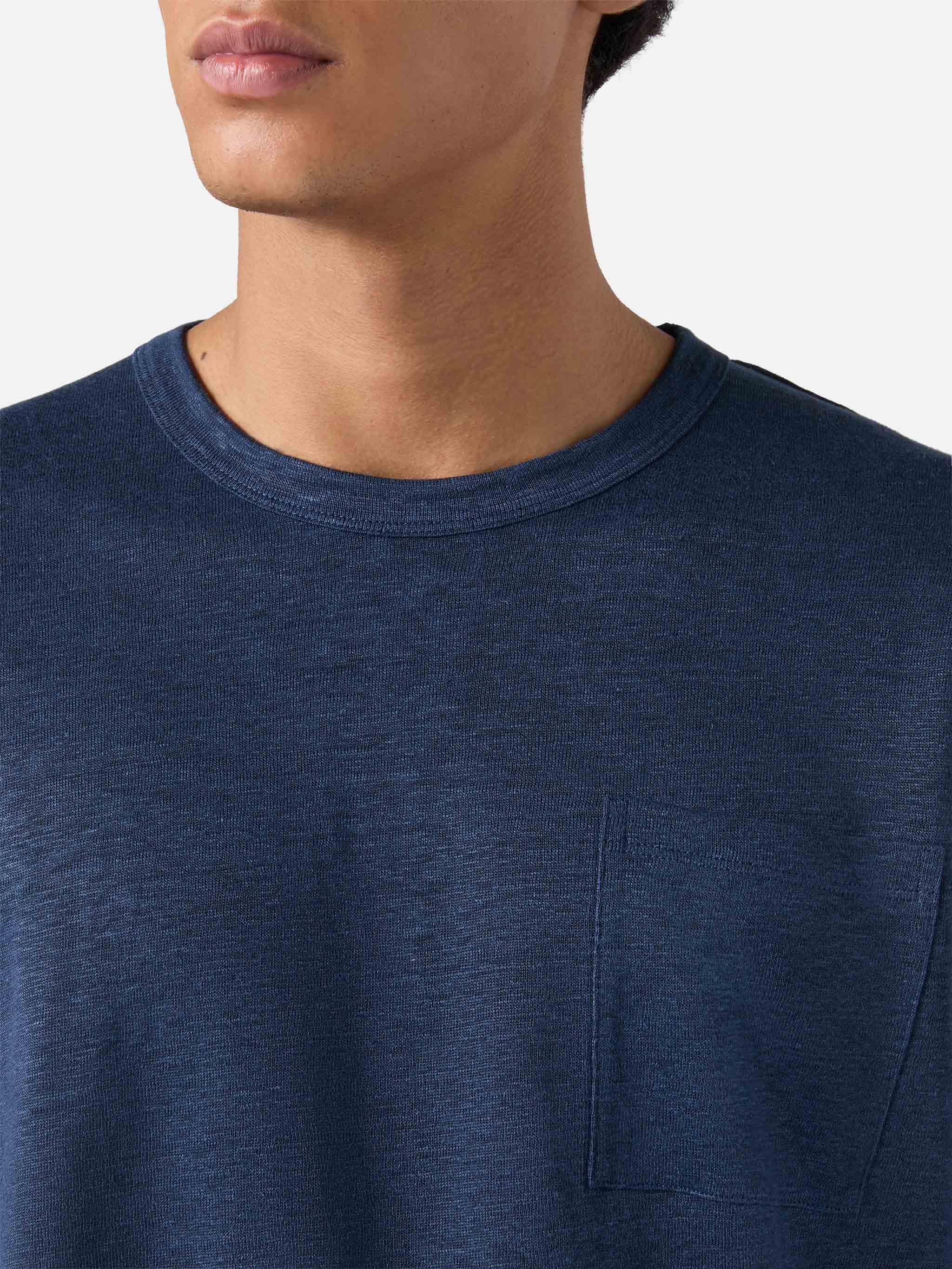 Ecstasea linen t-shirt in navy blue solid color - Image 3