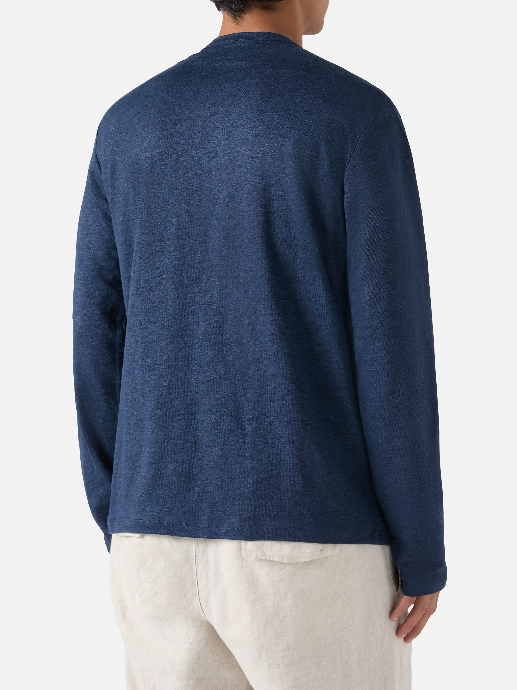 Ecstasea linen t-shirt in navy blue solid color - Image 4