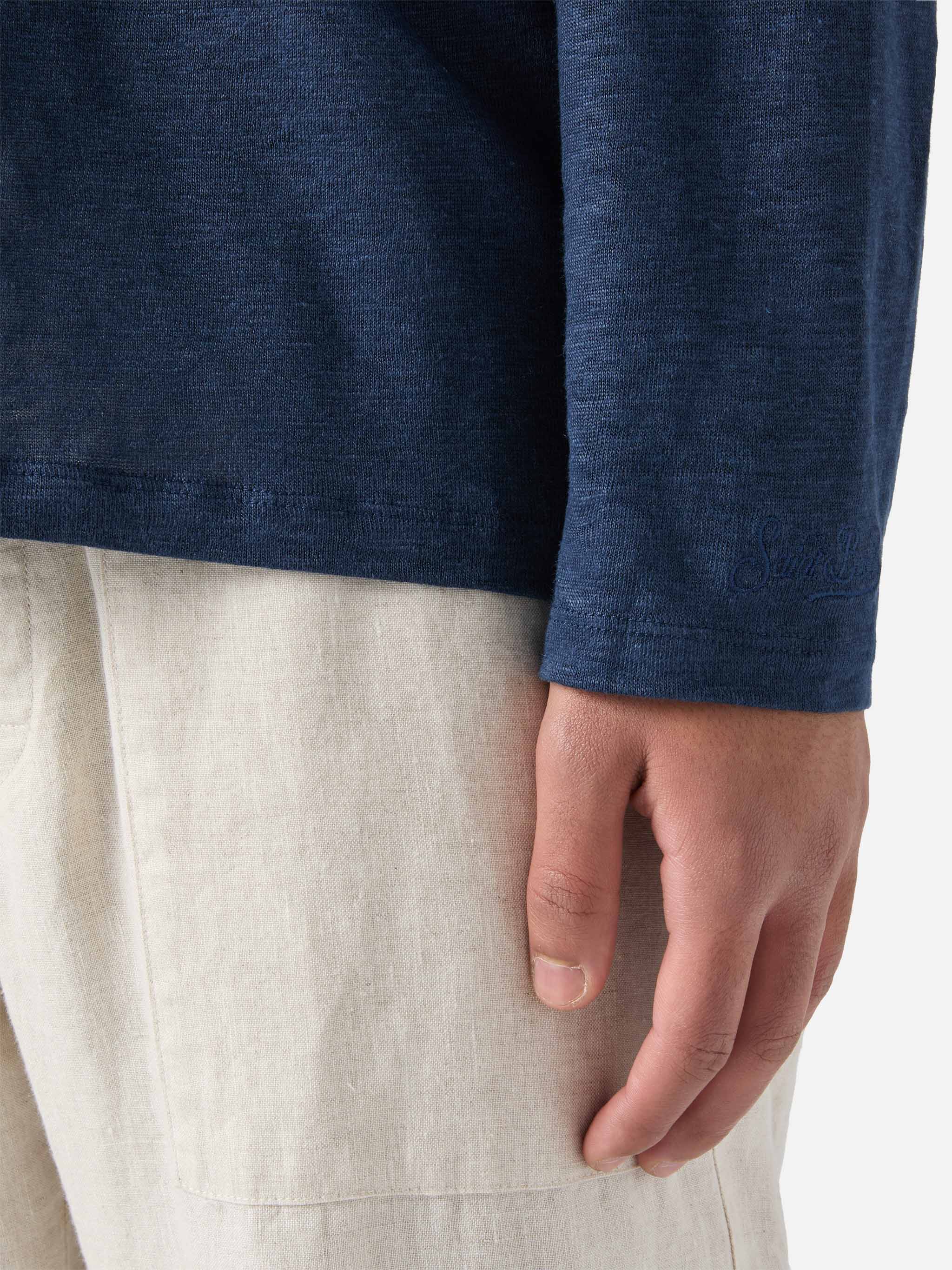 Ecstasea linen t-shirt in navy blue solid color - Image 5