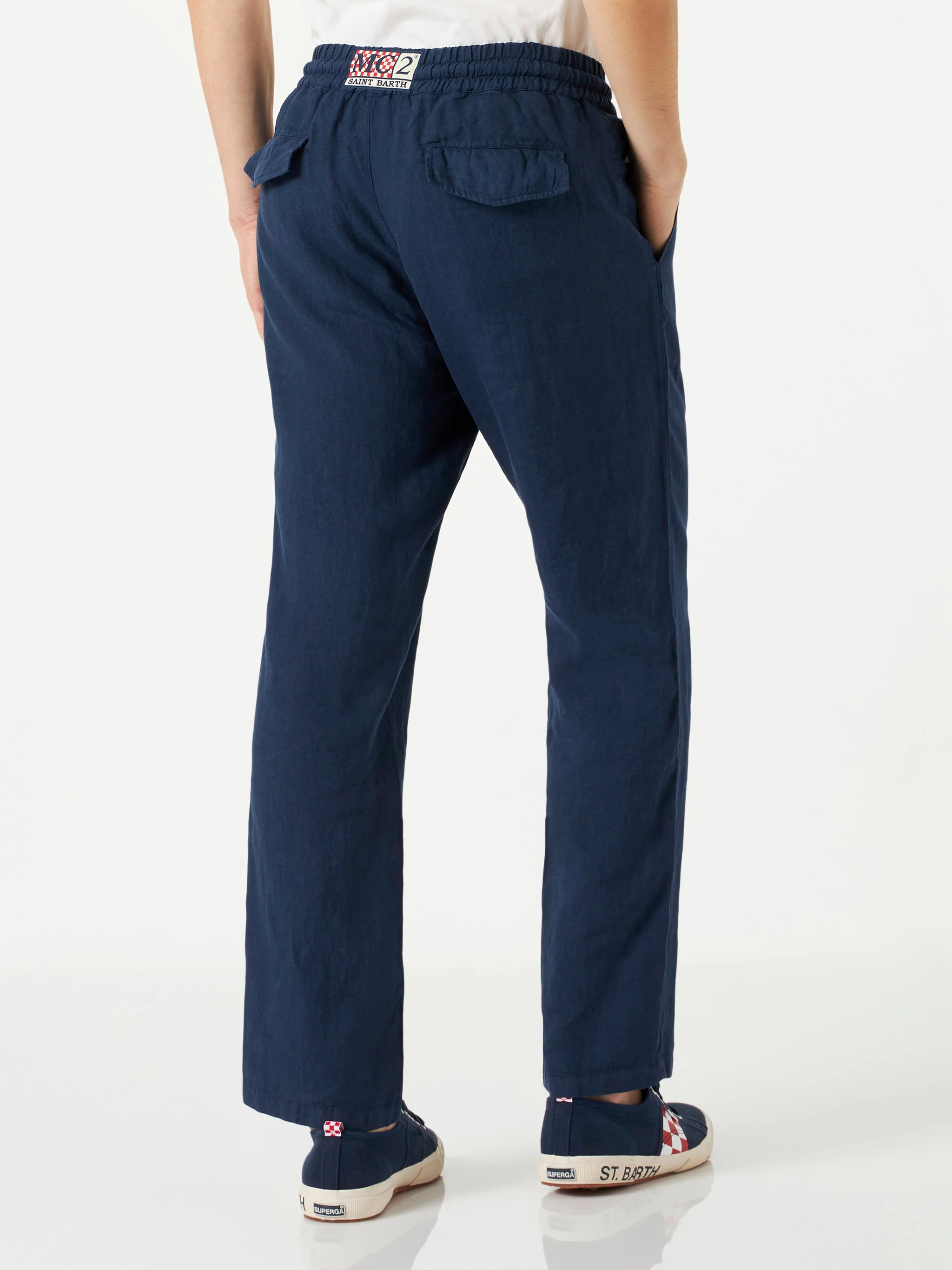 Calais navy blue linen pants in solid color - Image 2