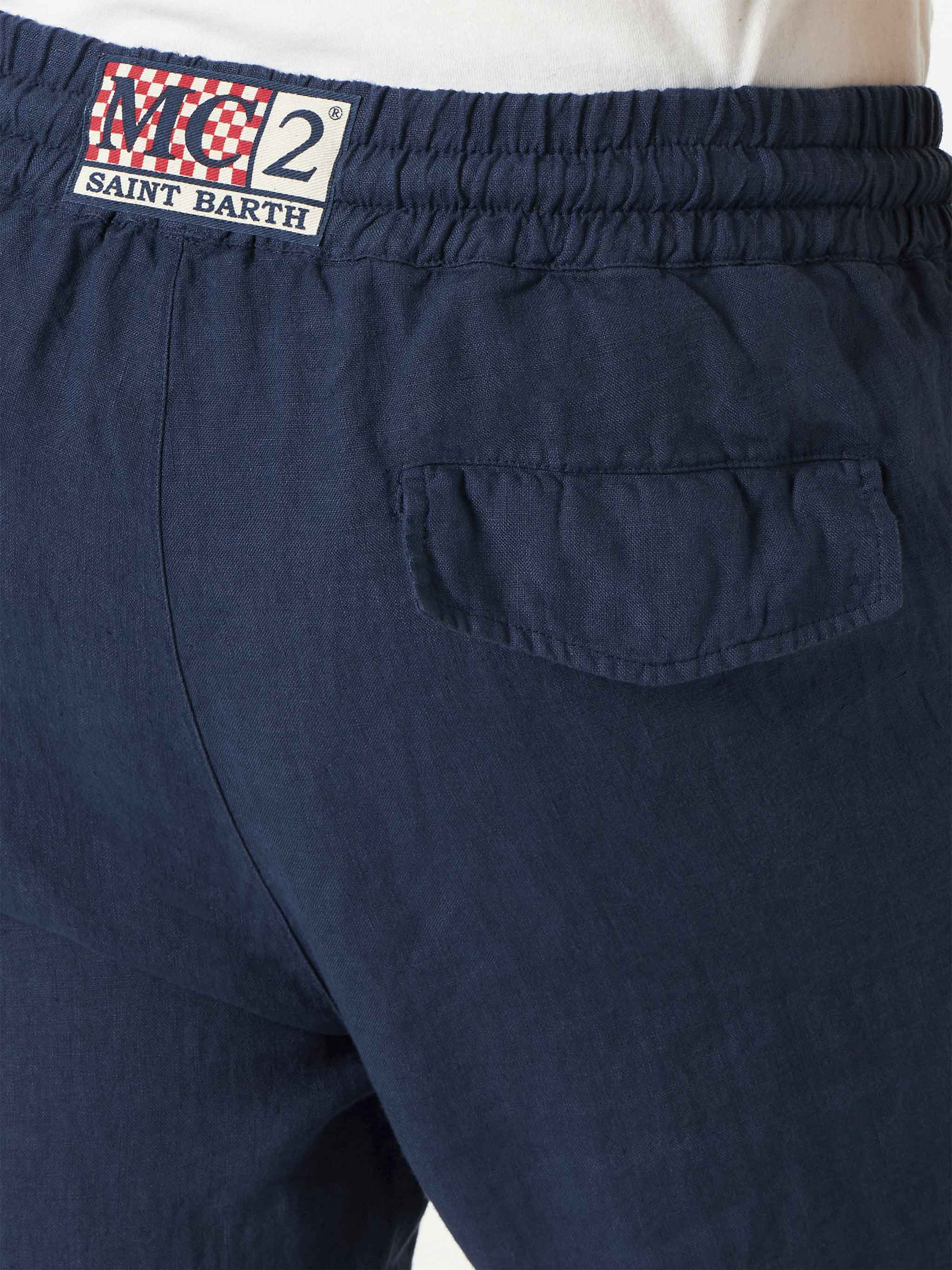 Calais navy blue linen pants in solid color - Image 3