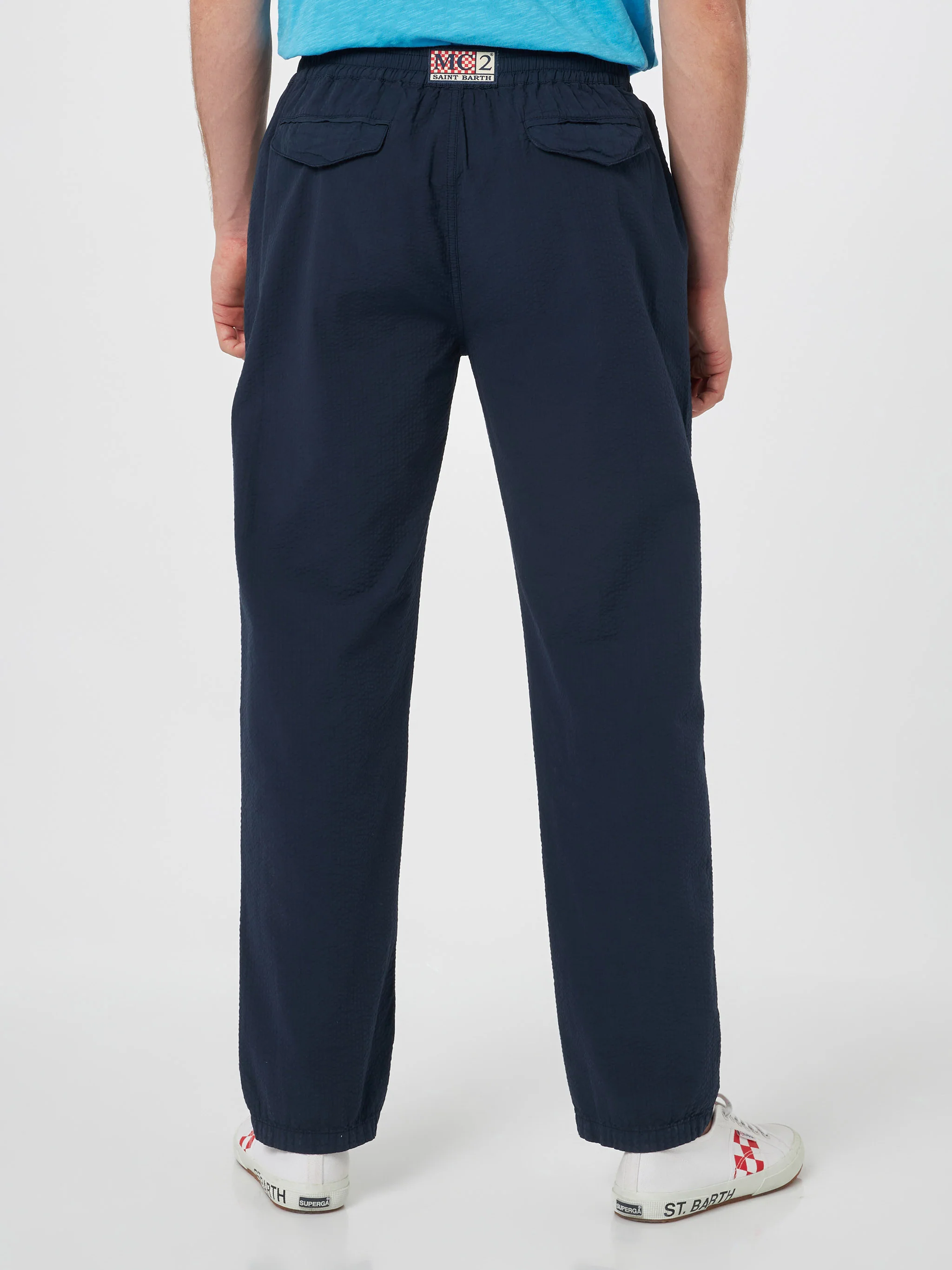 Relais navy blue seersucker cotton pants - Image 3