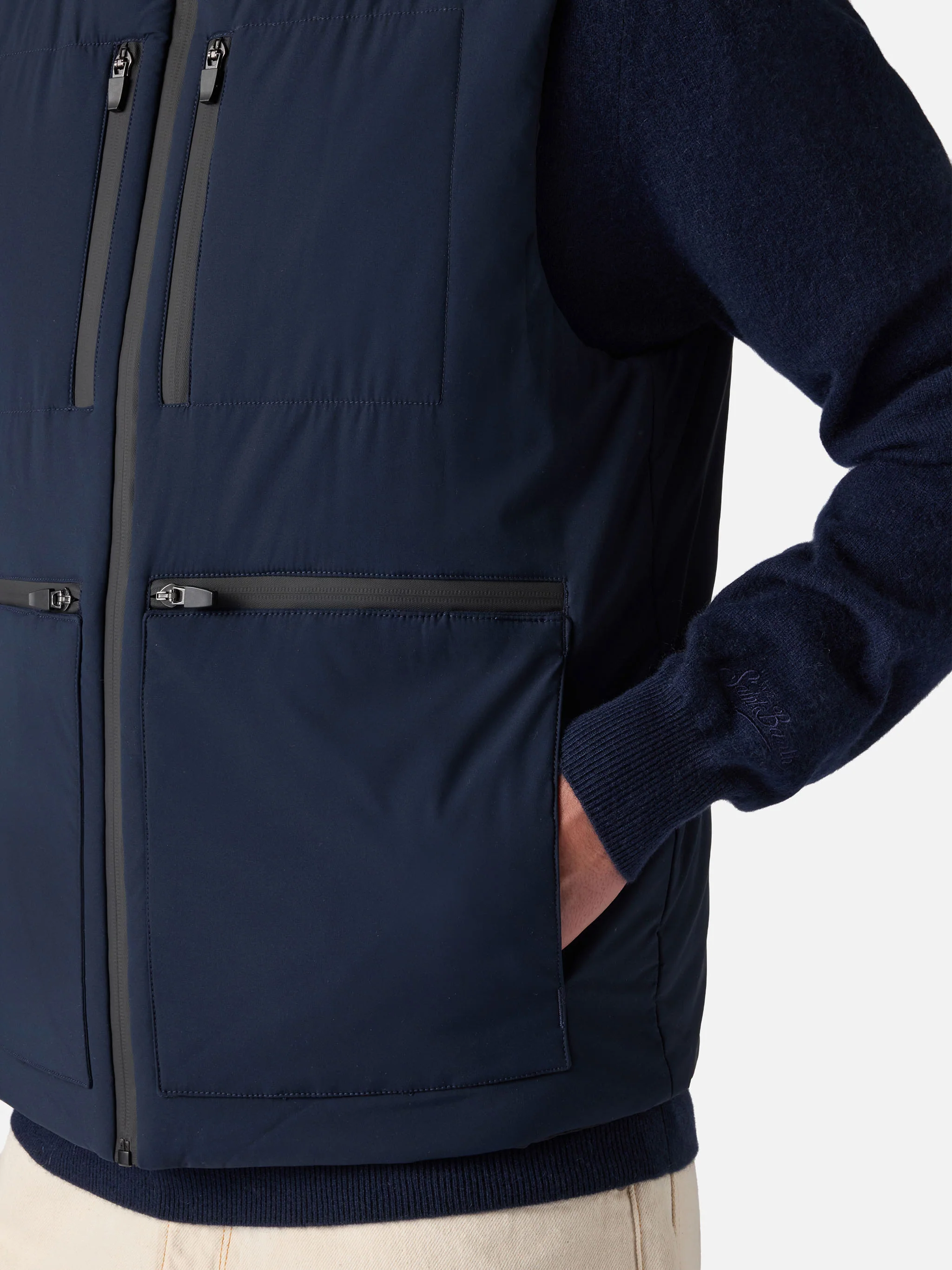 Vonn padded vest in technical fabric in navy blue solid color - Image 3
