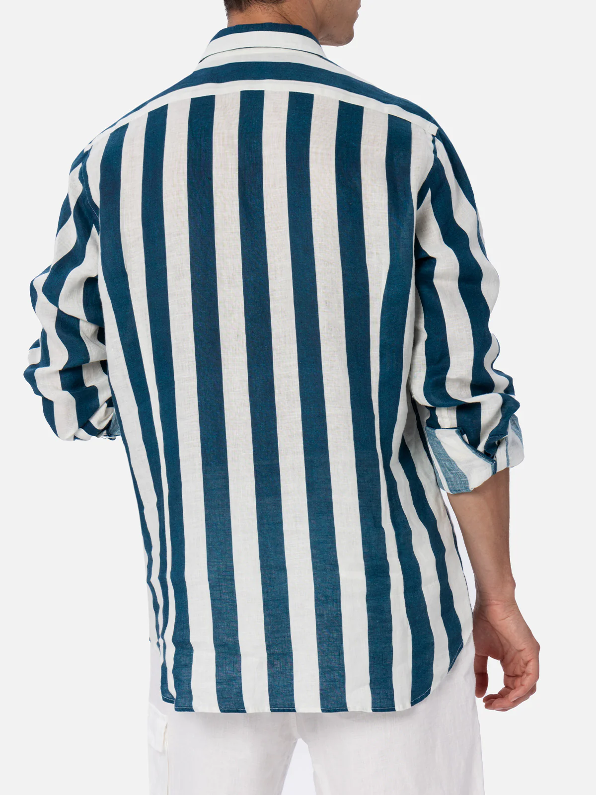 Pamplona striped linen shirt in navy blue - Image 3
