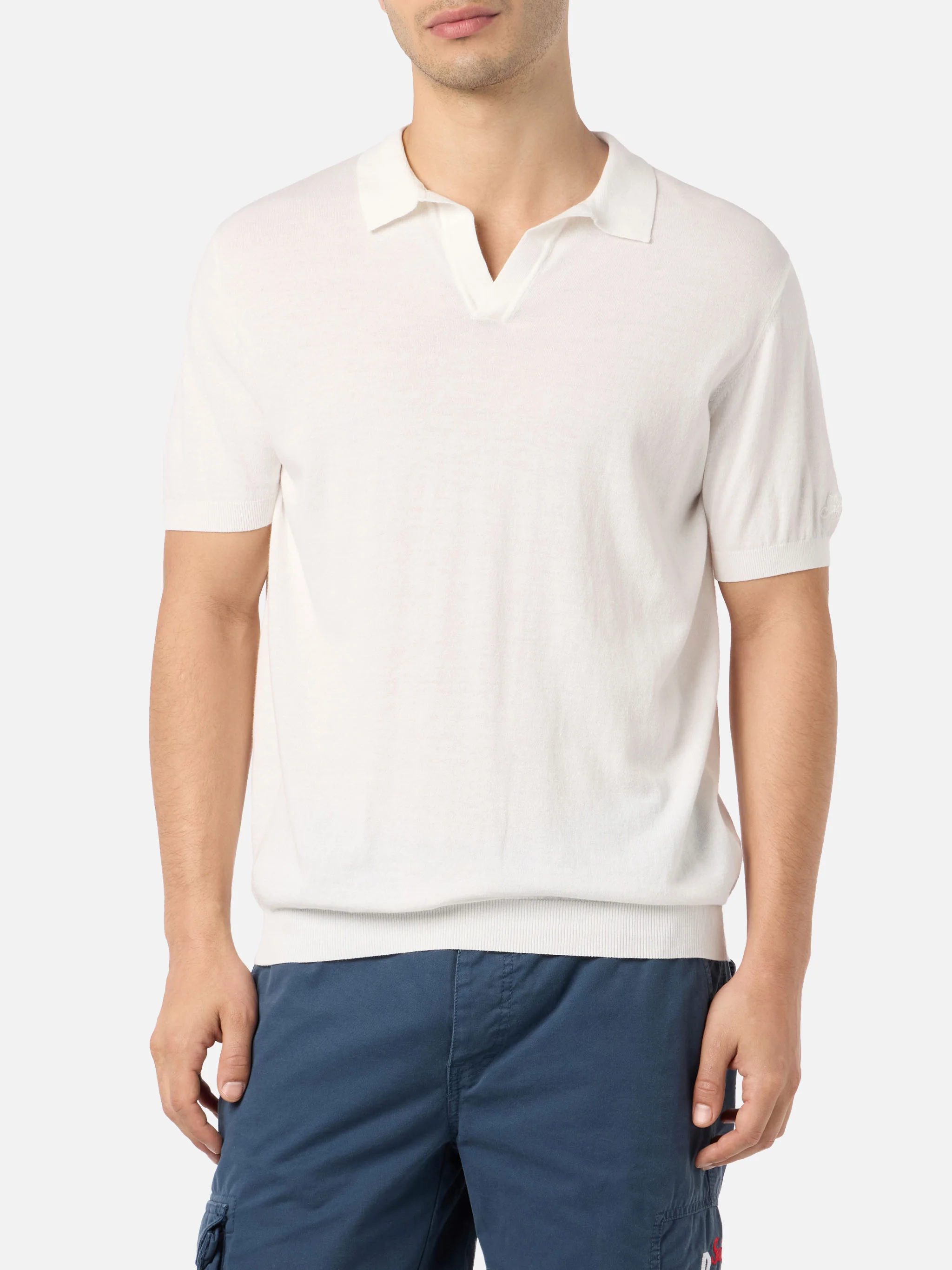 Off-cream buttonless knitted polo shirt Sloan