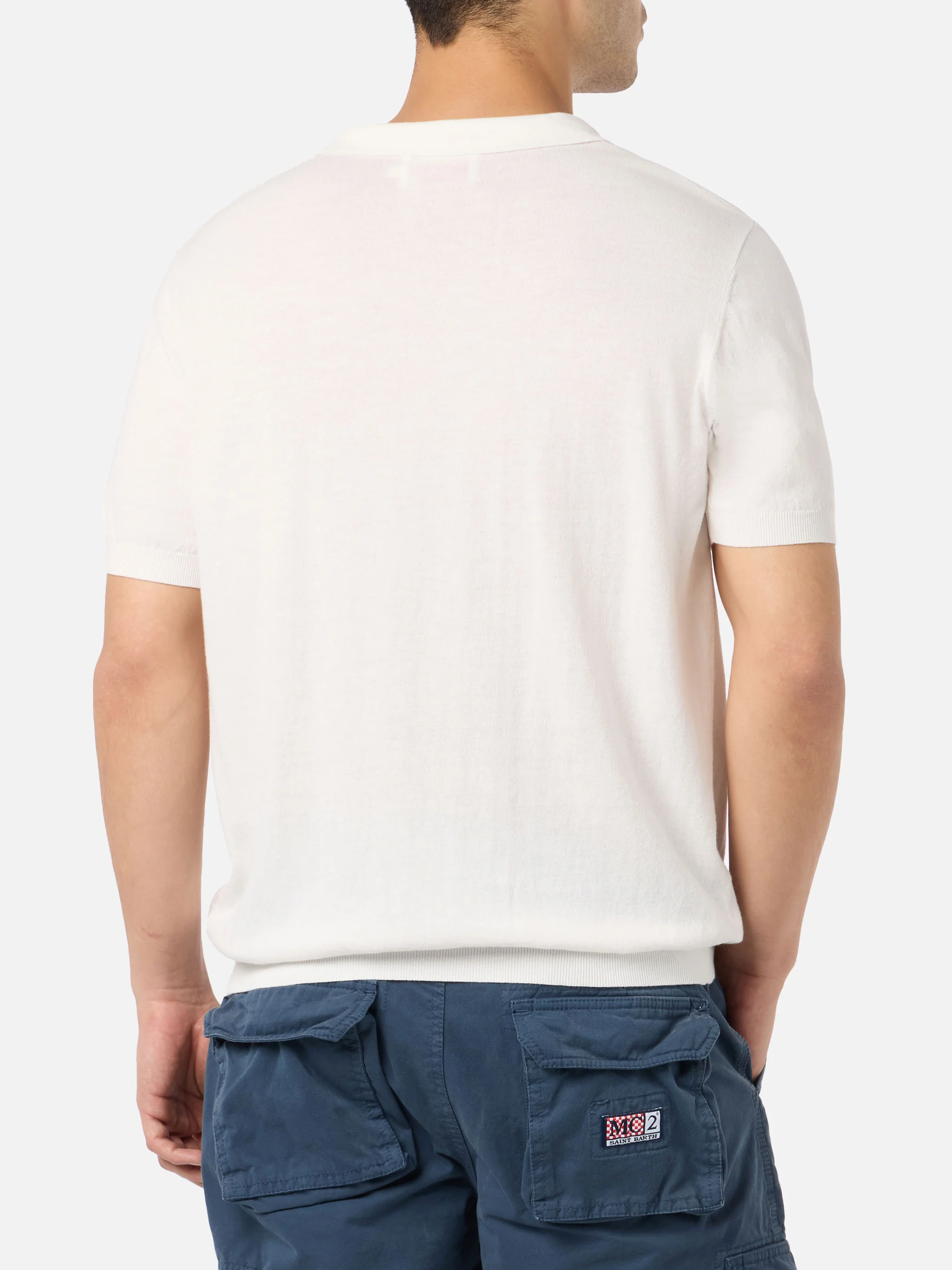 Off-cream buttonless knitted polo shirt Sloan - Image 3