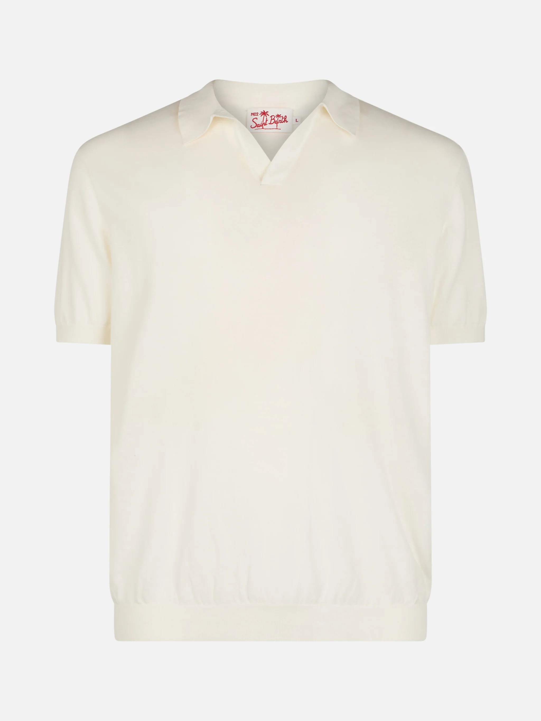 Off-cream buttonless knitted polo shirt Sloan - Image 4