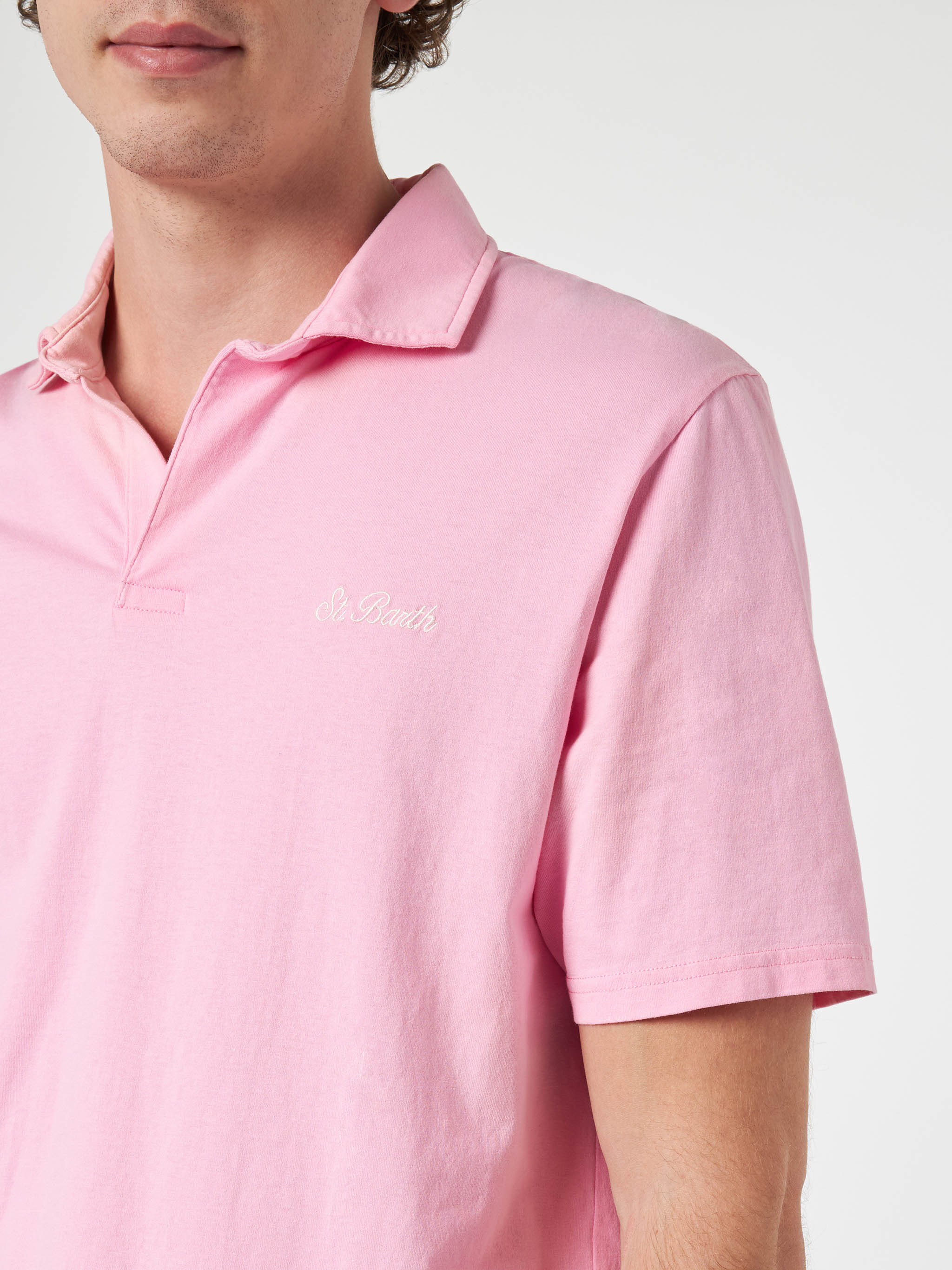 Brighton pink cotton jersey polo shirt - Image 4
