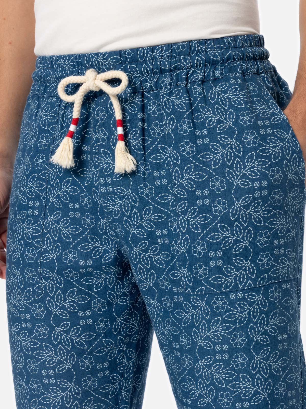 Calais blue sashiko linen pants - Image 2