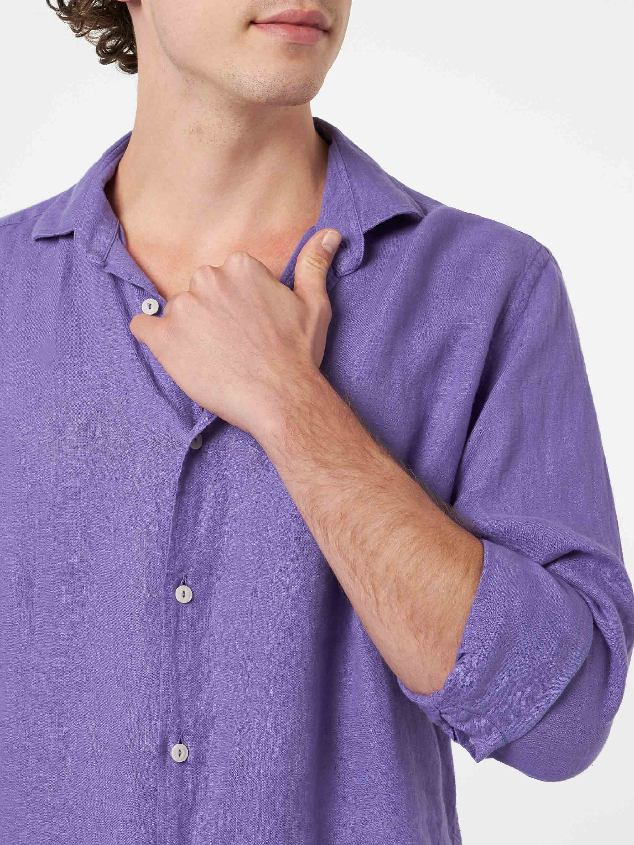 Pamplona linen shirt in vintage purple - Image 3