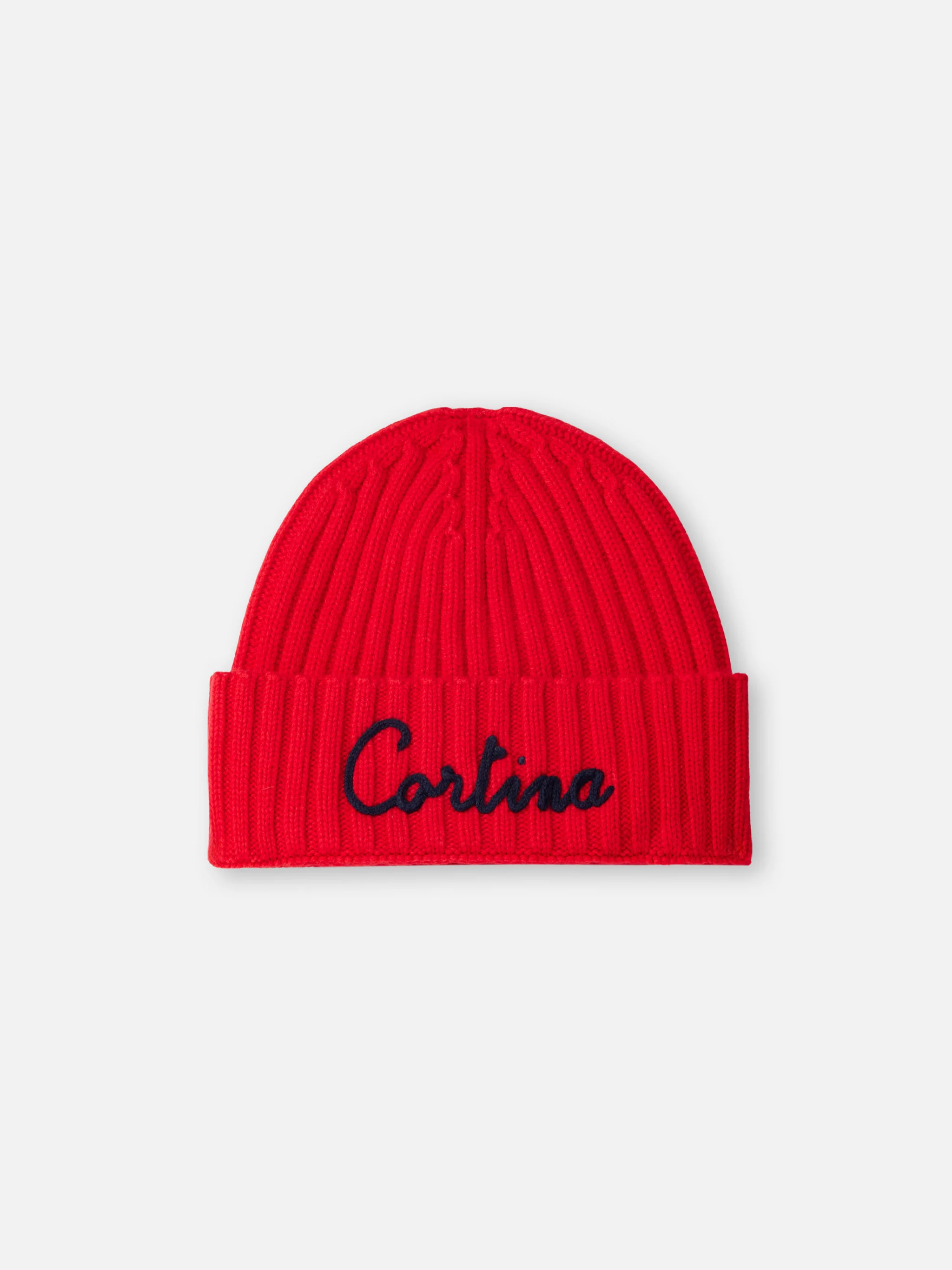 Wengen red ribbed hat with Cortina embroidery