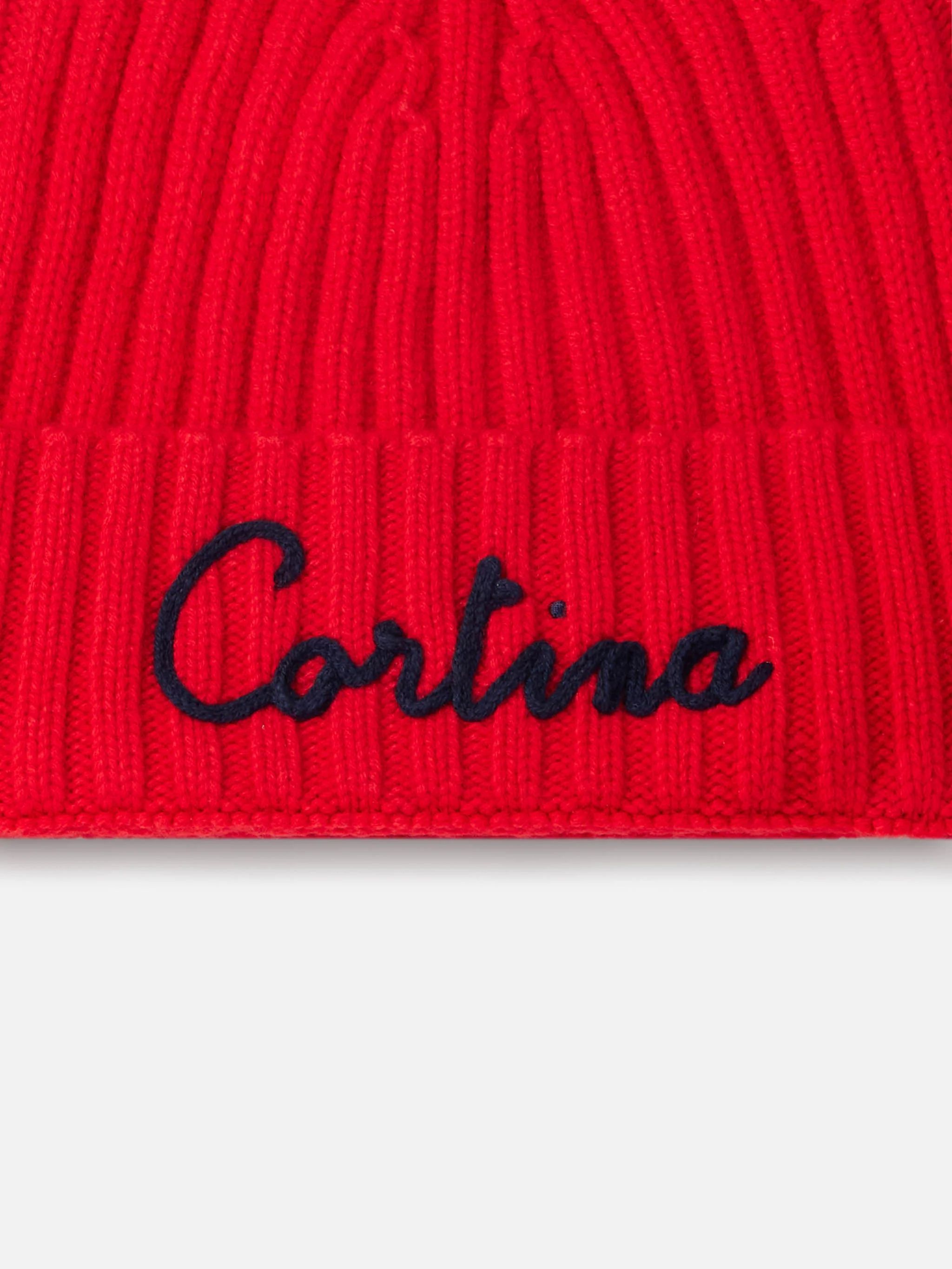 Wengen red ribbed hat with Cortina embroidery - Image 2