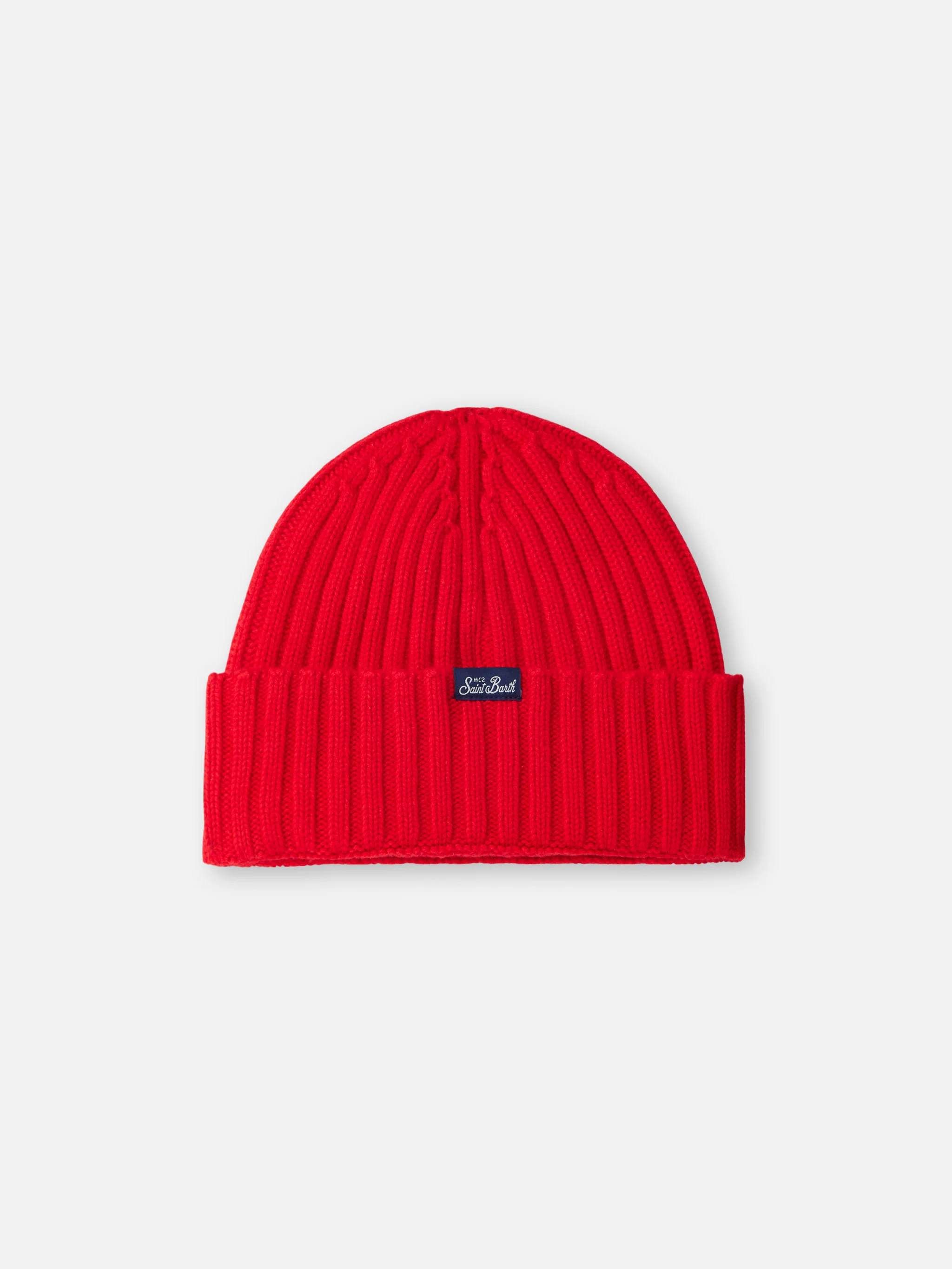 Wengen red ribbed hat with Cortina embroidery - Image 3