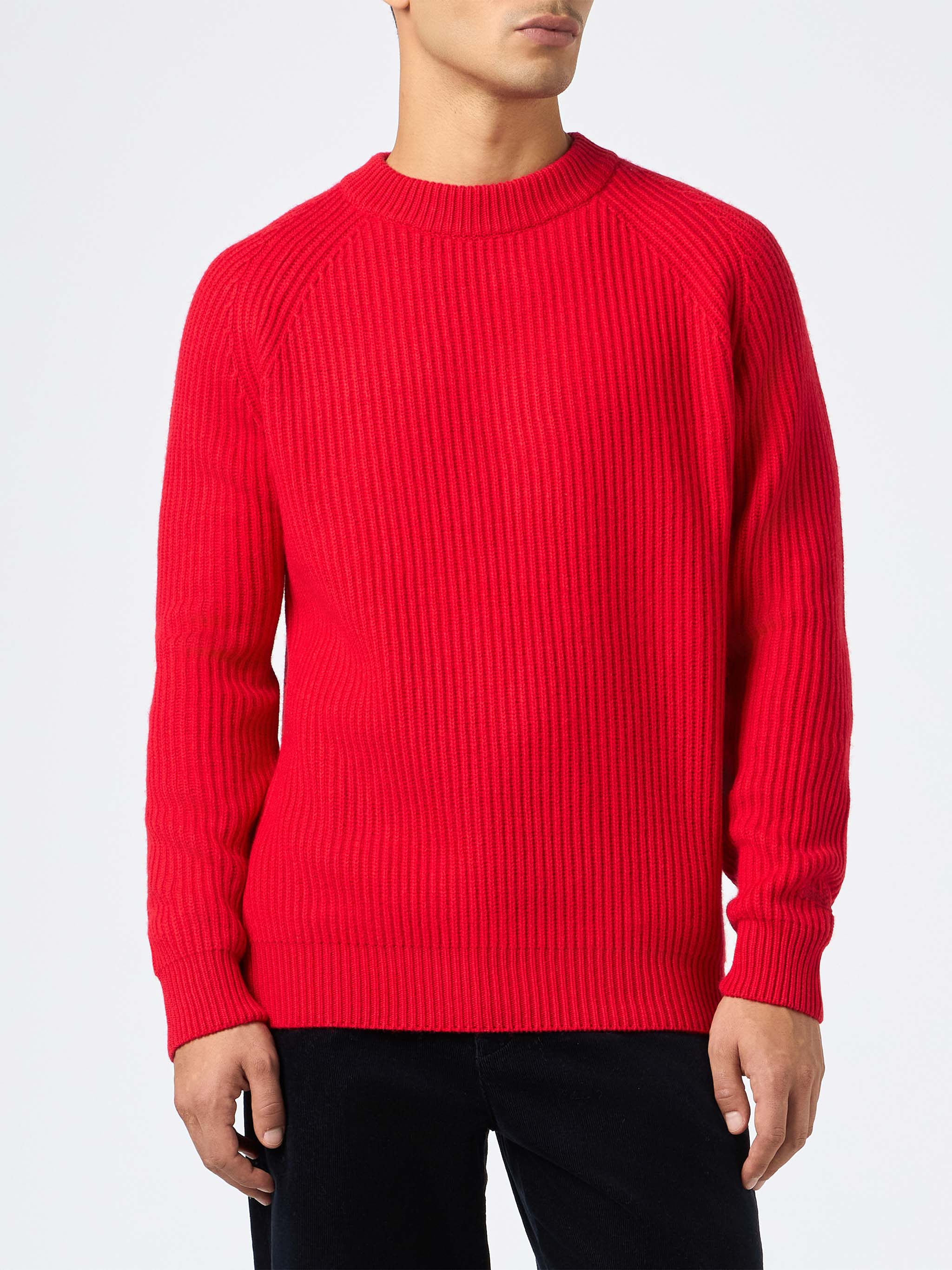 Marine ribbed red cashmere blend sweater