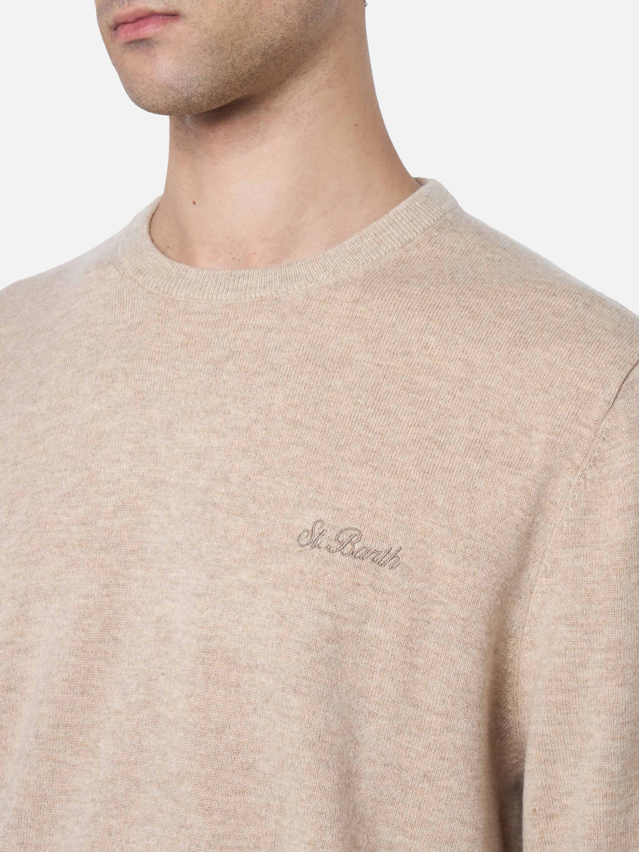 Crewneck sweater Regent in beige BLENDED CASHMERE - Image 3