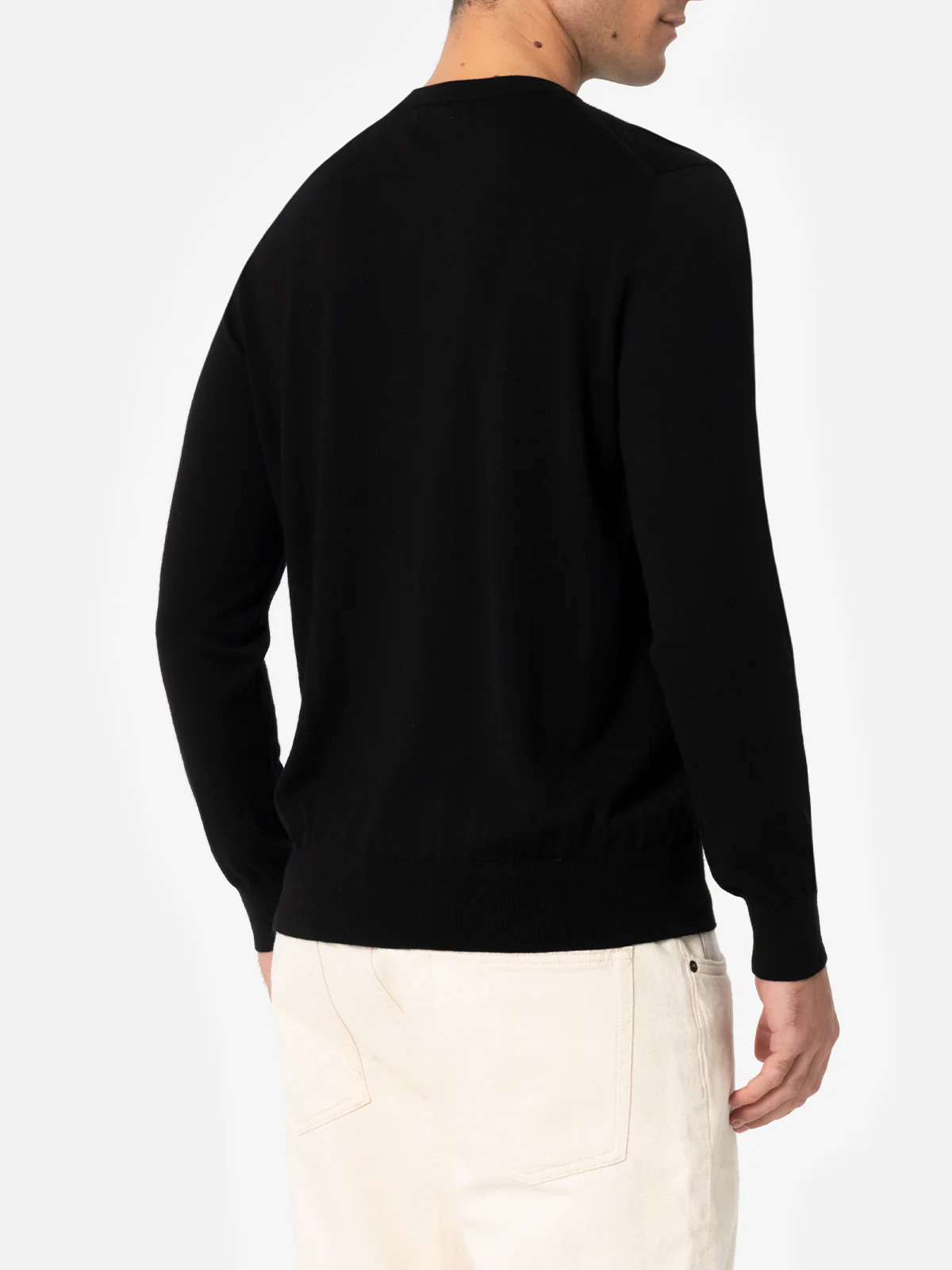 Crewneck Regent sweater in 100% black MERINO WOOL - Image 3