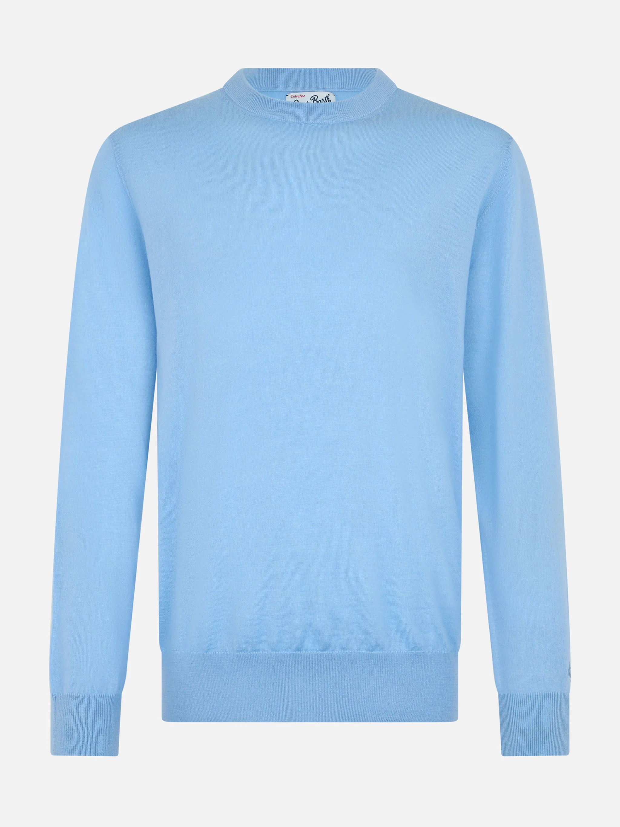 Crewneck sweater Regent in 100% light blue MERINO WOOL - Image 3