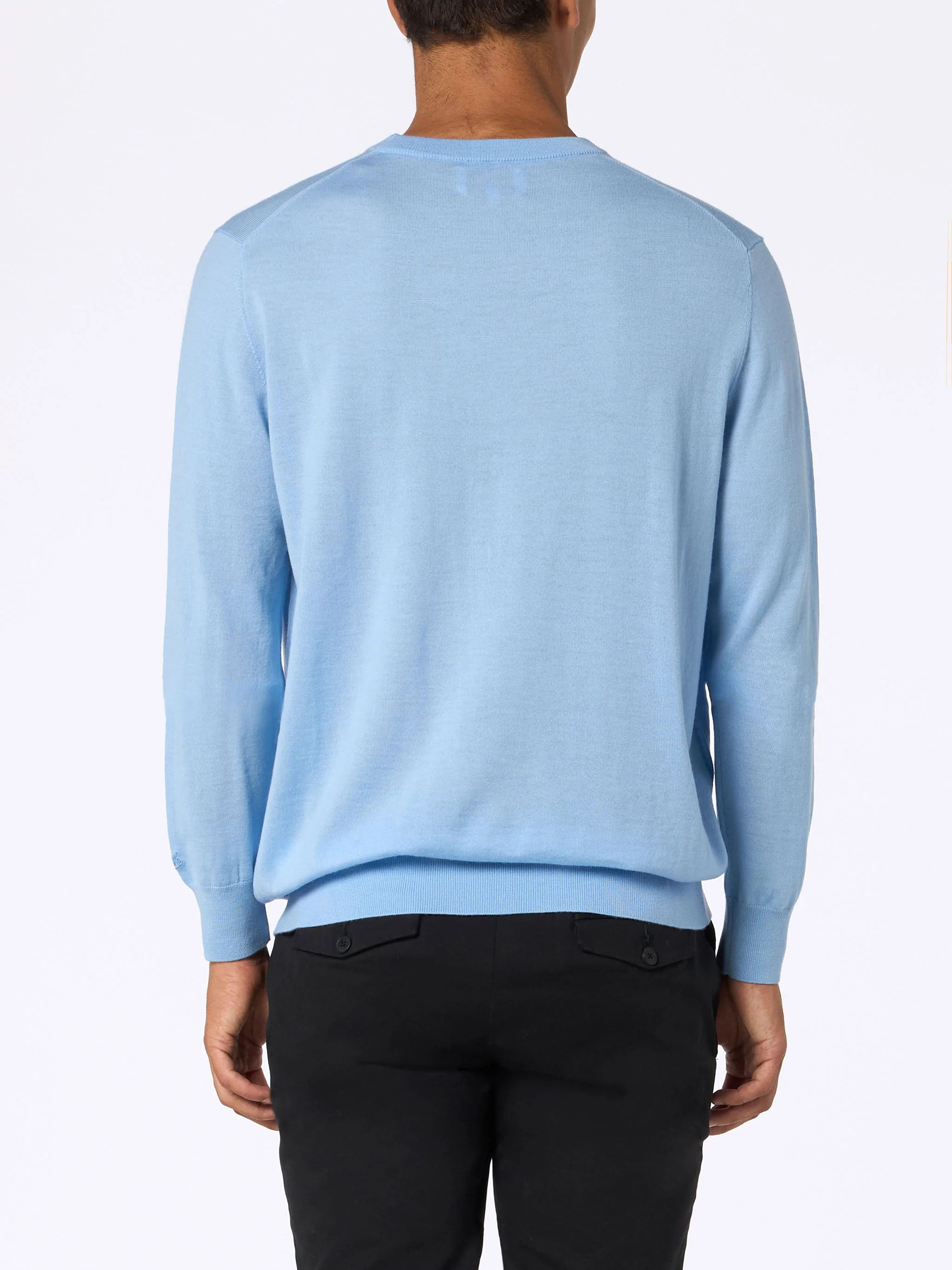 Crewneck sweater Regent in 100% light blue MERINO WOOL - Image 4