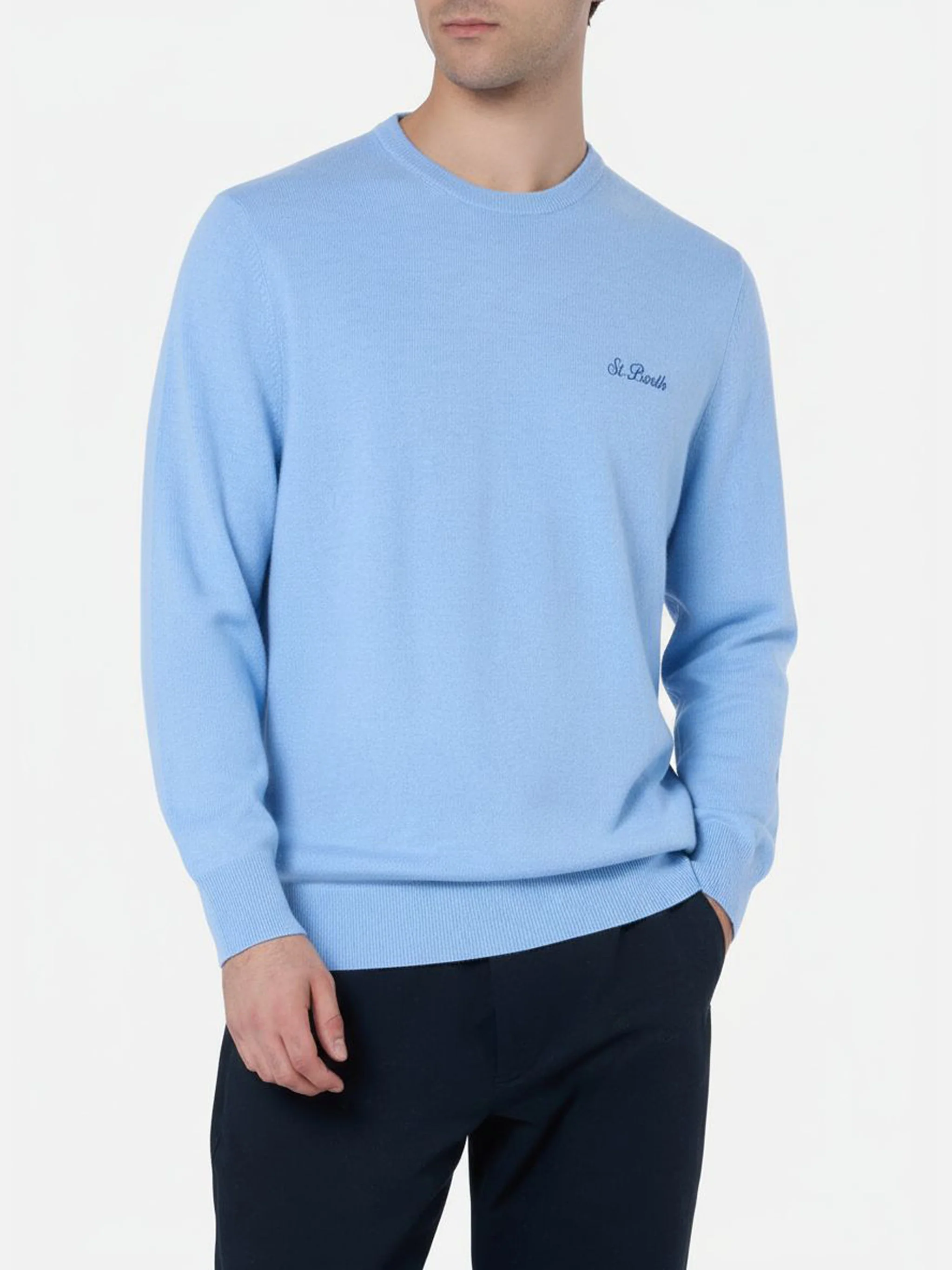 Crewneck sweater Regent in light blue BLENDED CASHMERE