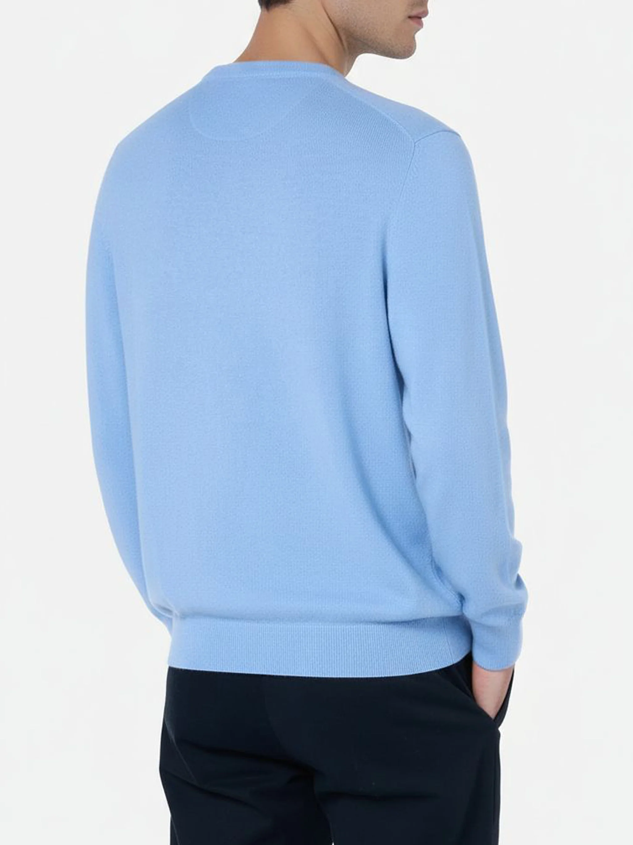 Crewneck sweater Regent in light blue BLENDED CASHMERE - Image 3