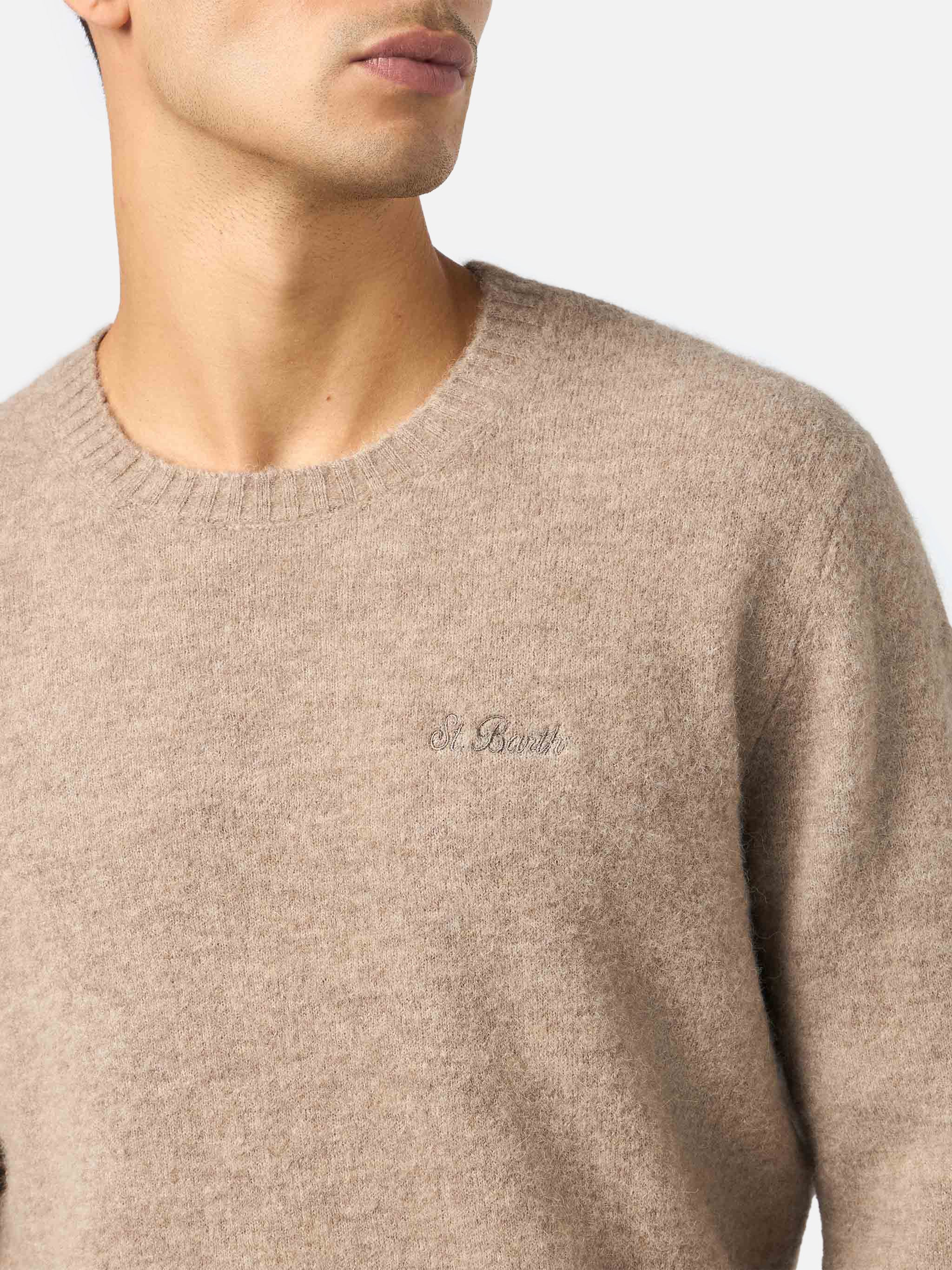Crewneck sweater Regent in kaki STRETCH ALPACA - Image 3
