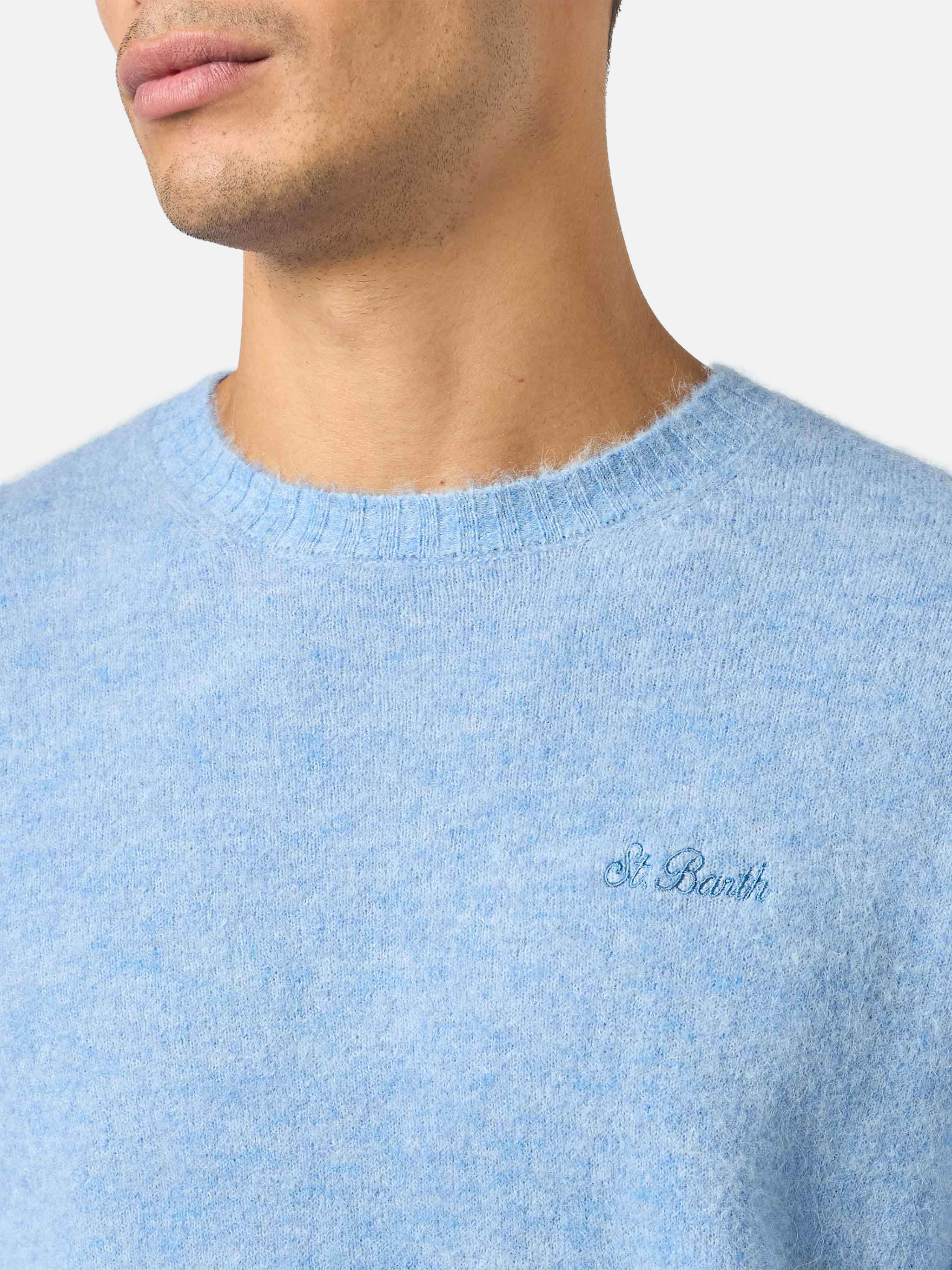 Crewneck sweater Regent in ALPACA STRETCH azzurro - Image 3