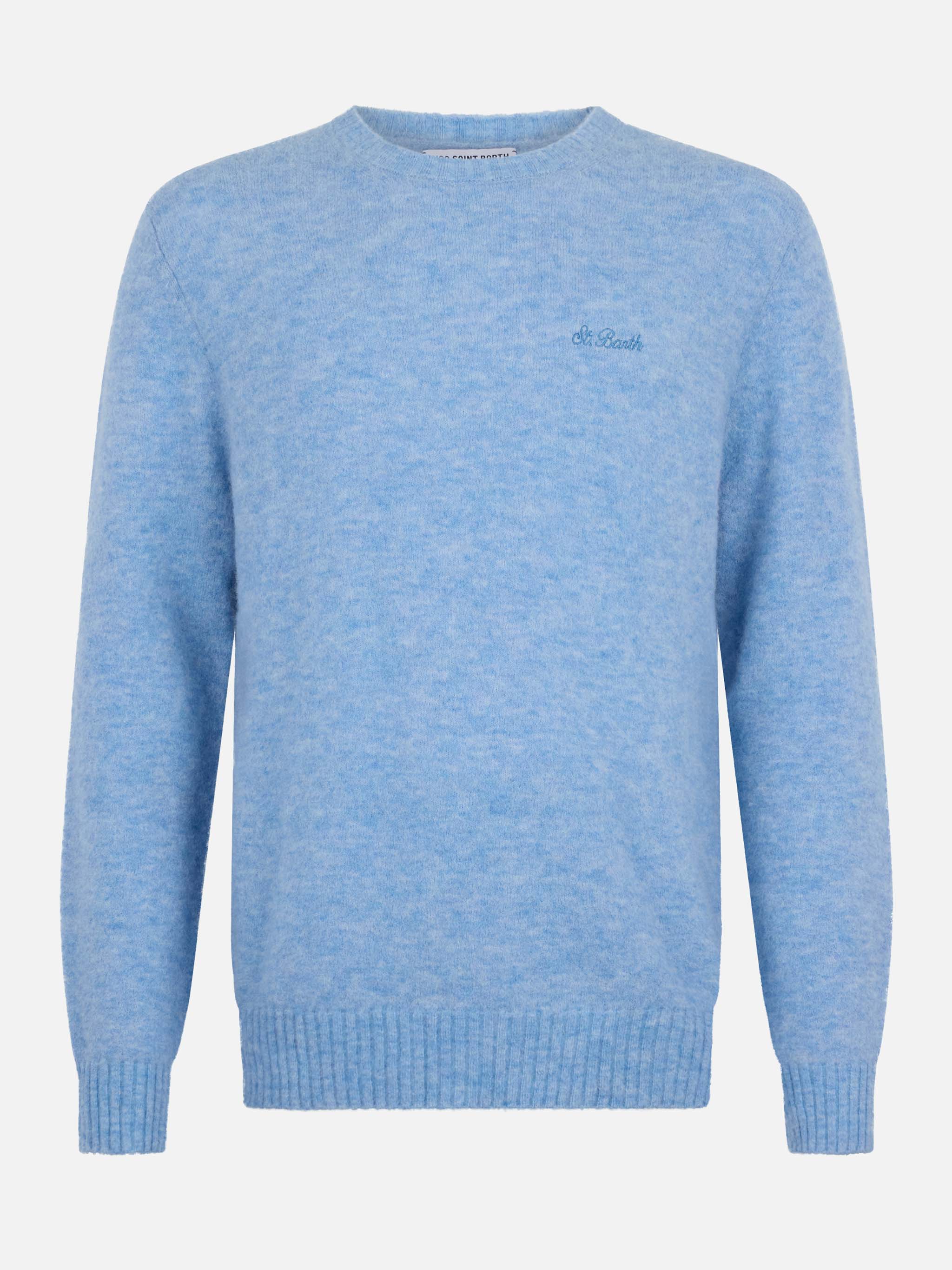 Crewneck sweater Regent in ALPACA STRETCH azzurro - Image 4