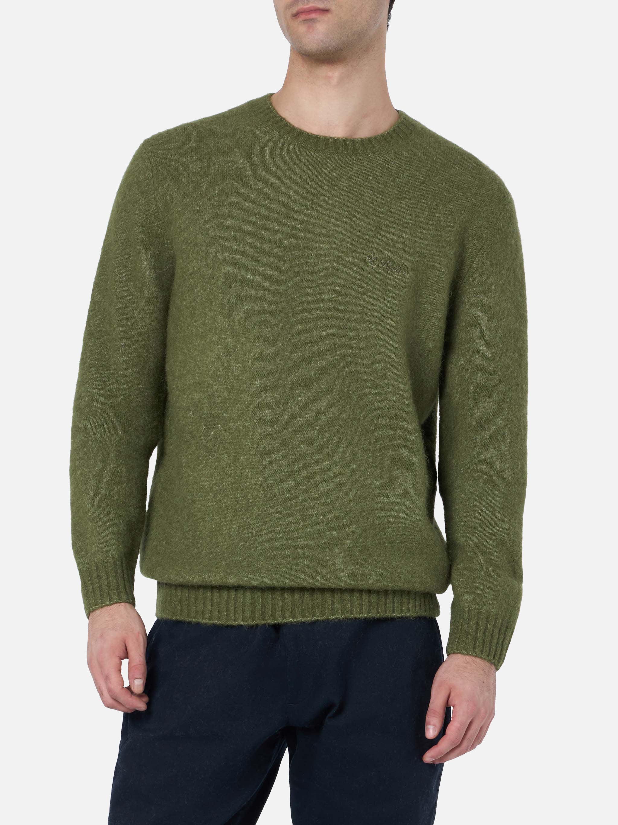 Crewneck sweater Regent in military green STRETCH ALPACA