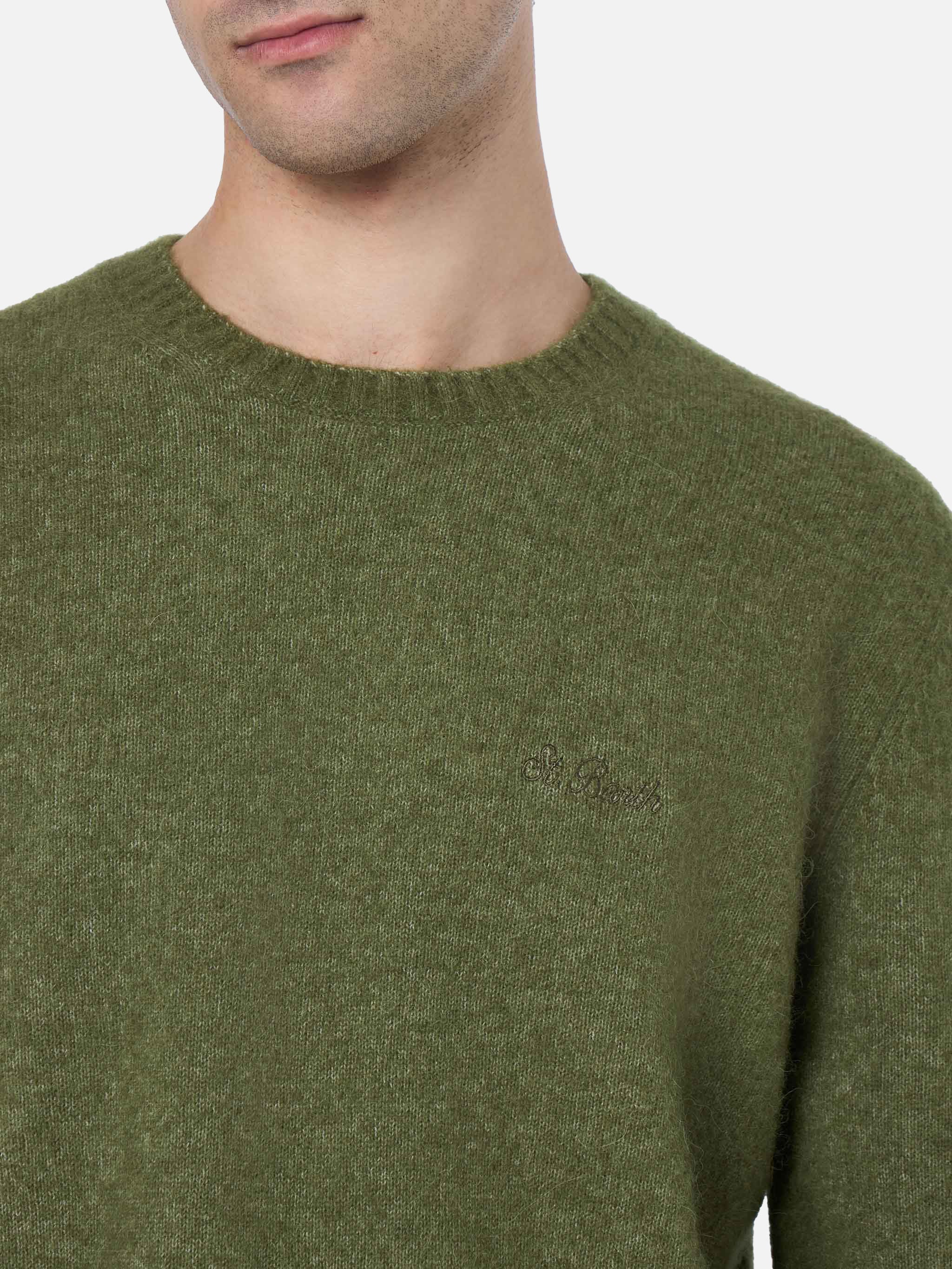 Crewneck sweater Regent in military green STRETCH ALPACA - Image 2