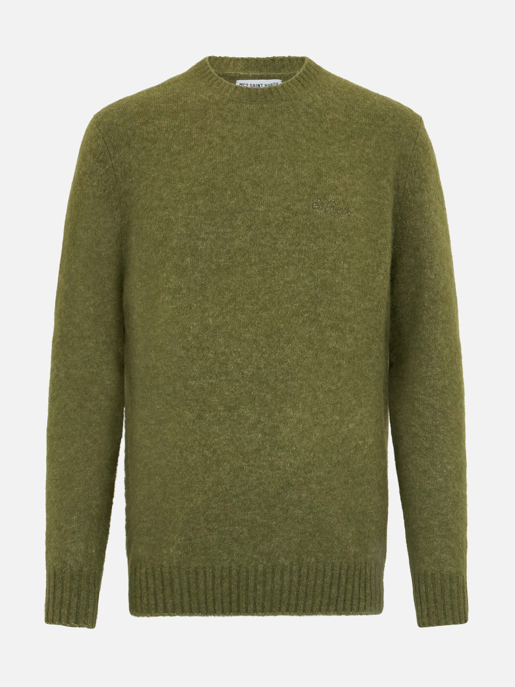 Crewneck sweater Regent in military green STRETCH ALPACA - Image 4