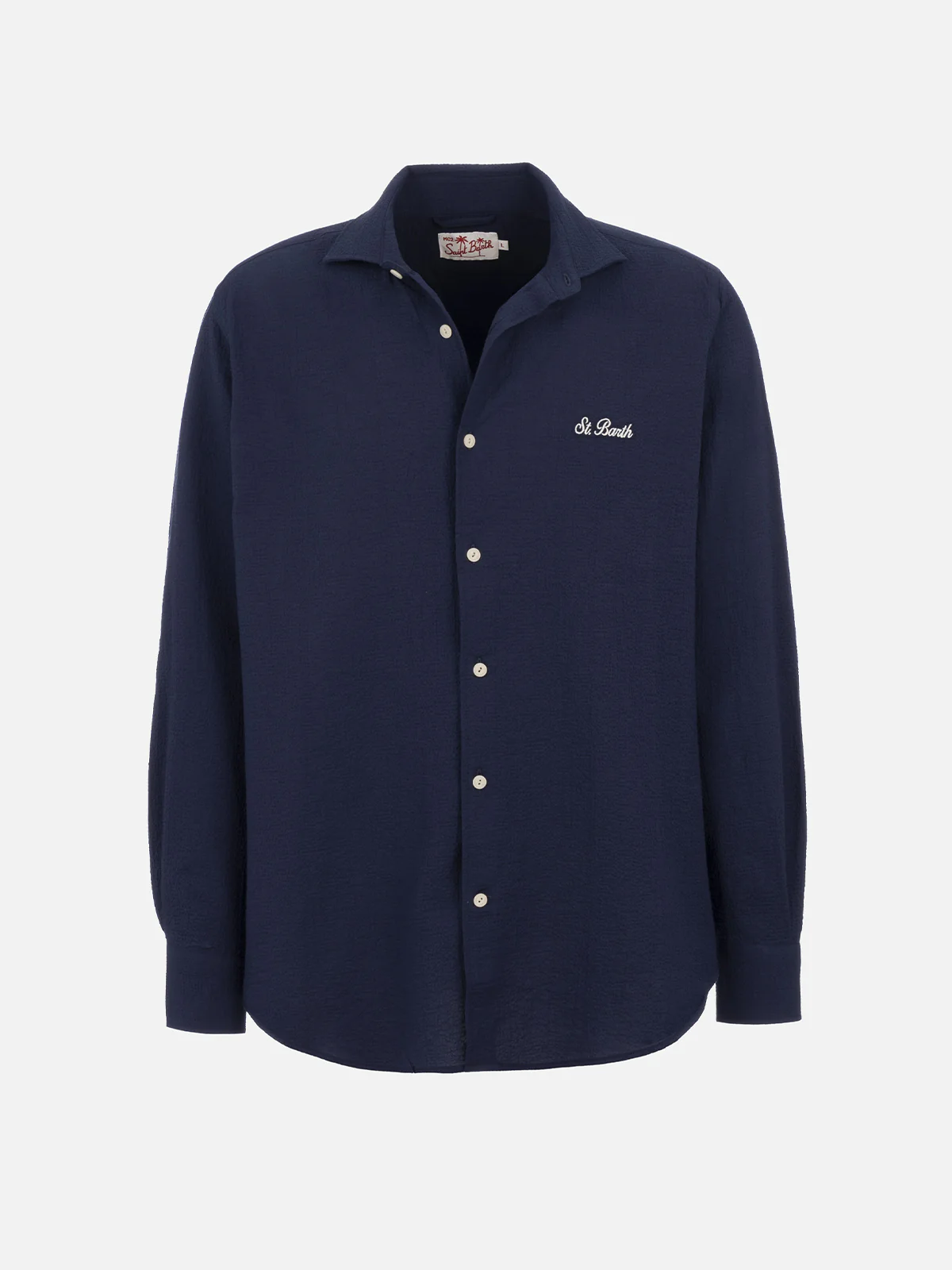Pamplona seersucker shirt in blue with embroidery - Image 4