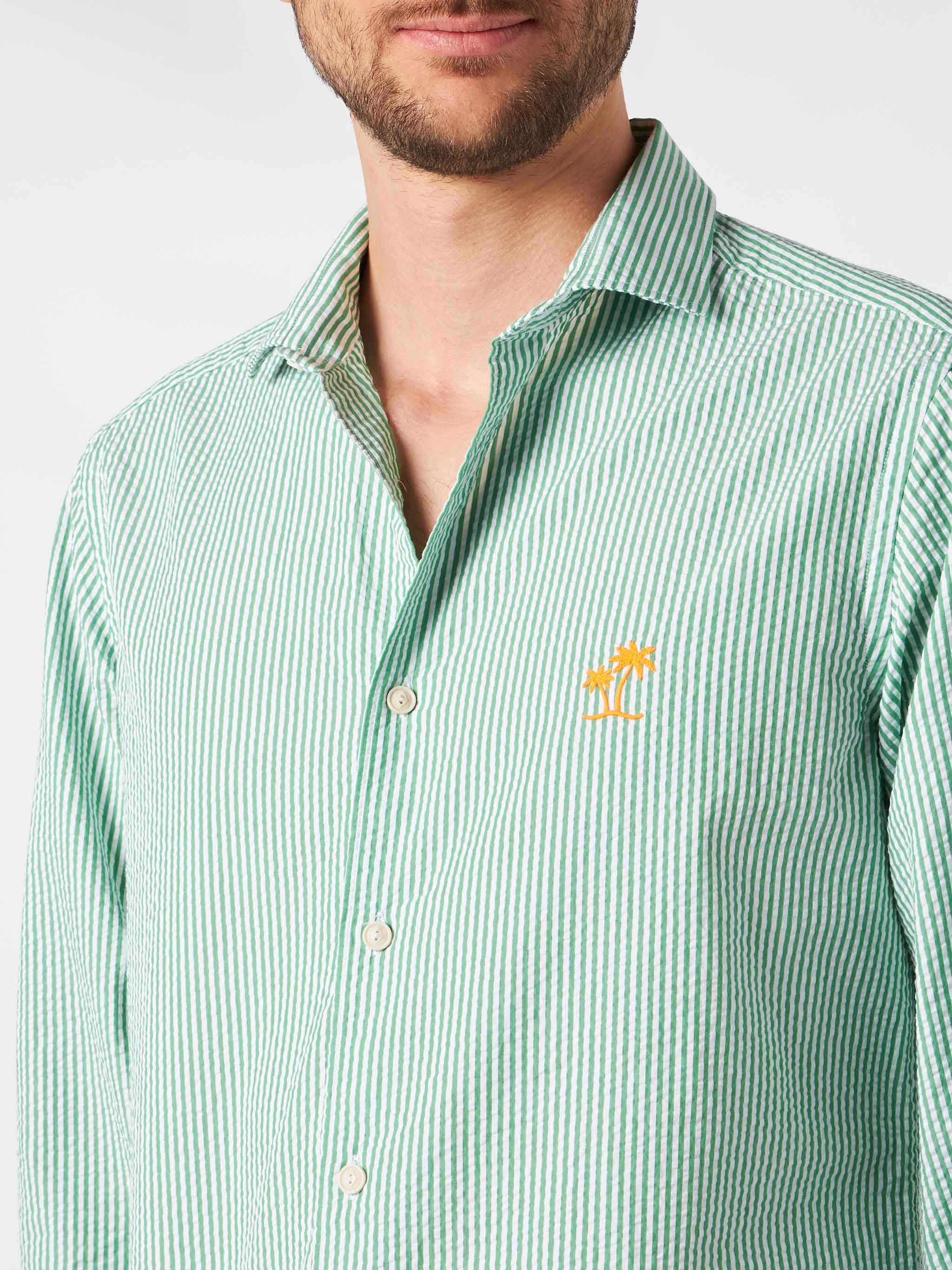 Pamplona seersucker striped shirt with embroidery - Image 3