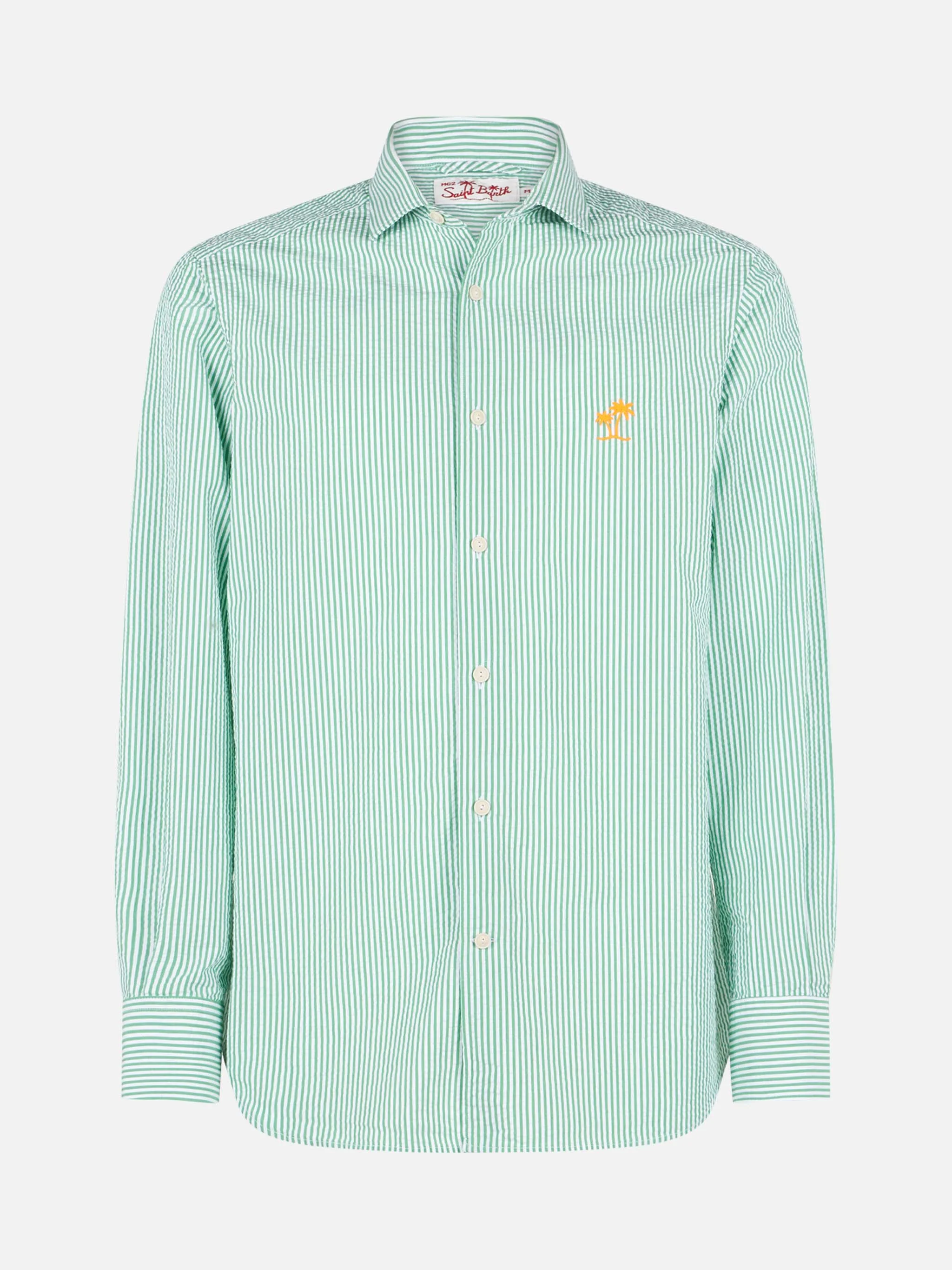Pamplona seersucker striped shirt with embroidery - Image 4