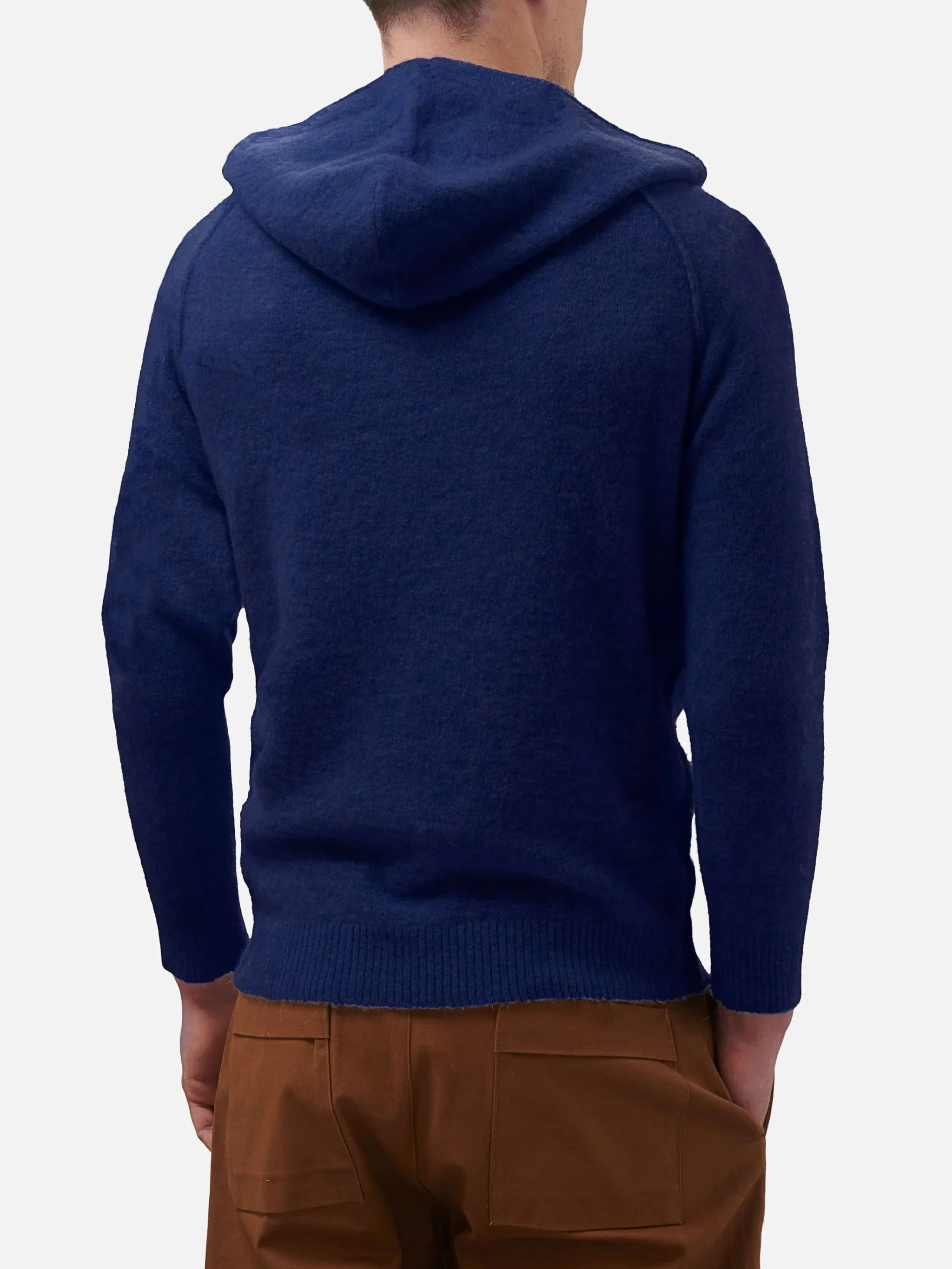 Piccadilly stretch alpaca hooded sweater in navy blue solid color - Image 2