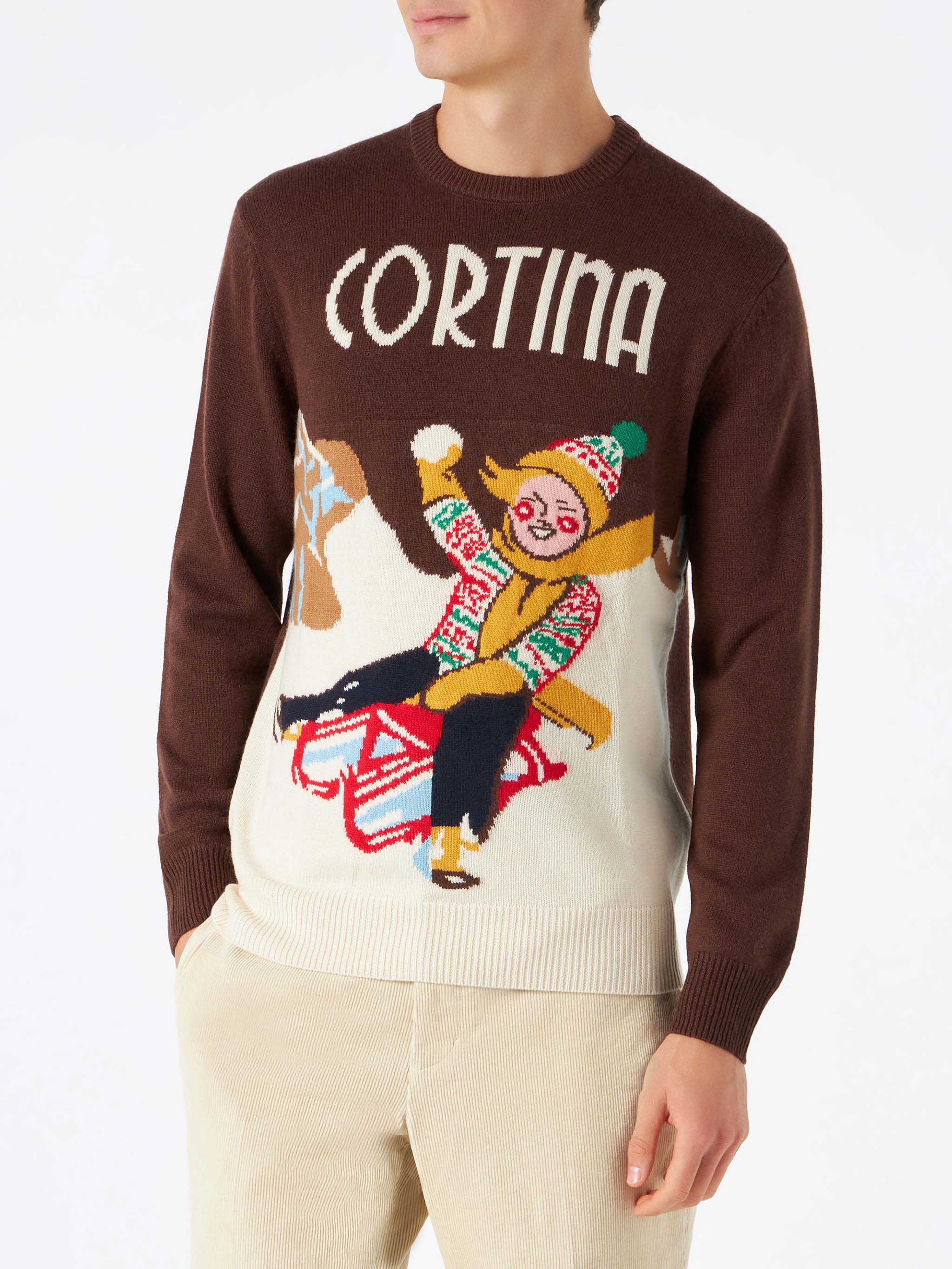 Crewneck sweater with Cortina postcard jacquard - Image 2