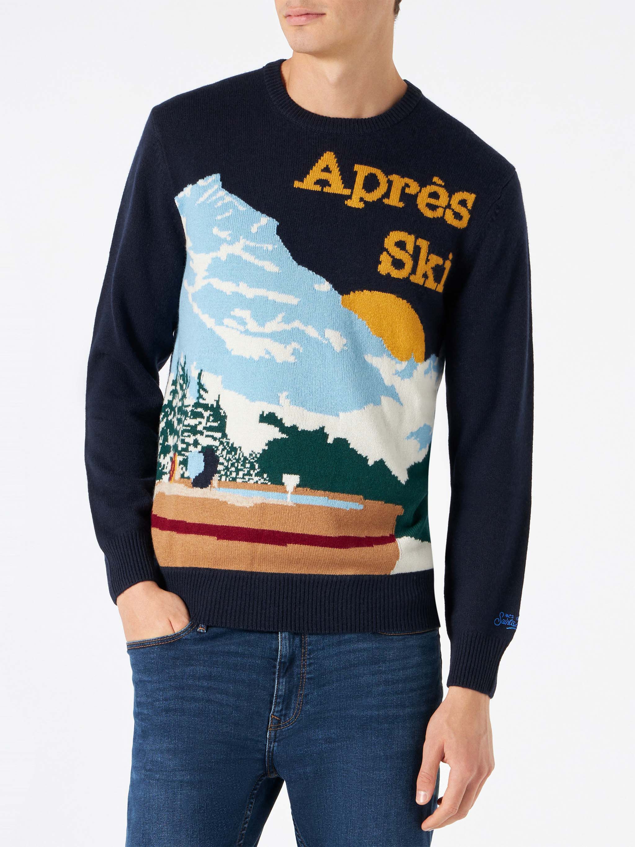 Crewneck sweater Heron with mountain postcard jacquard