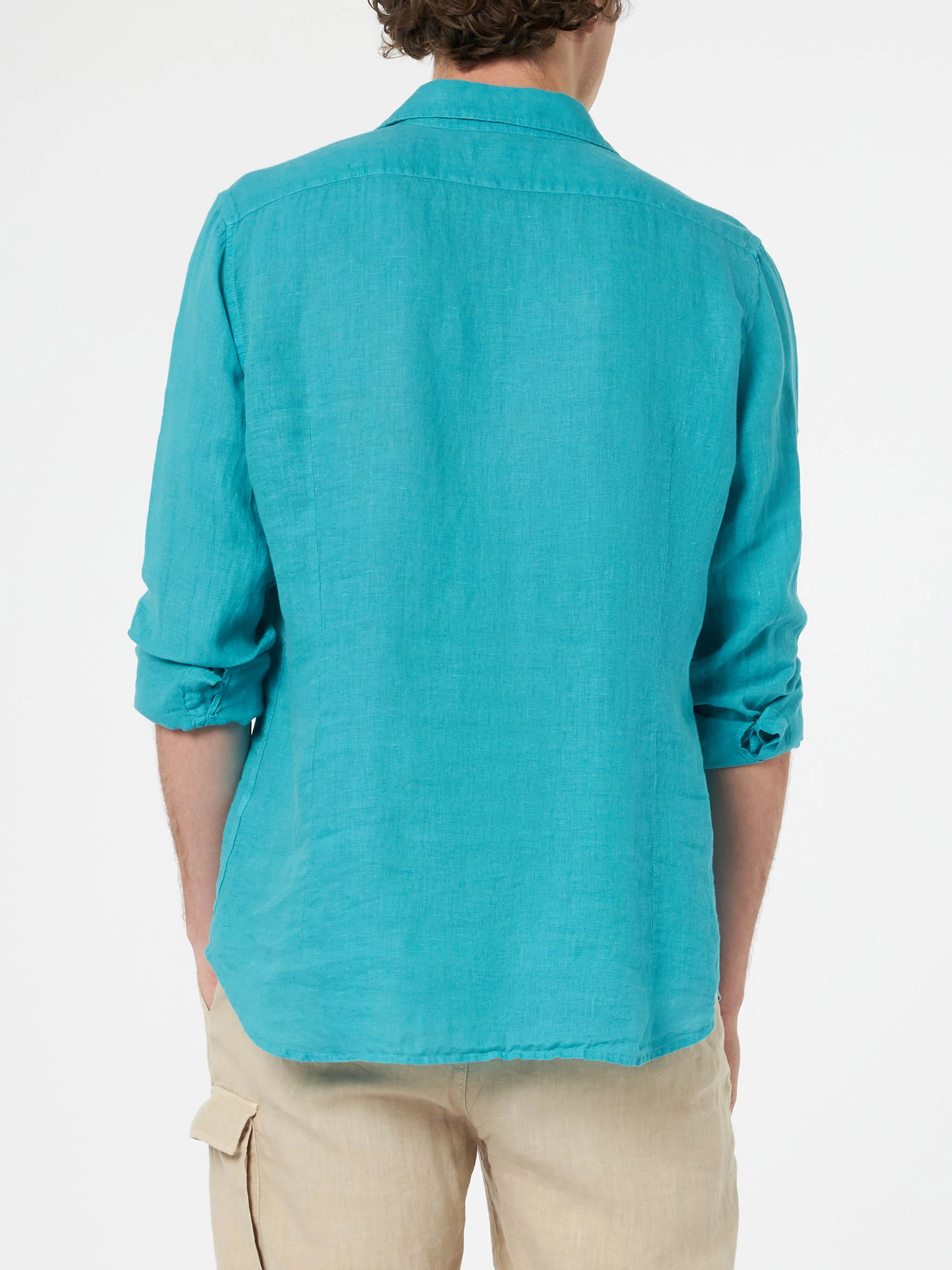 Pamplona linen shirt in teal green - Image 2