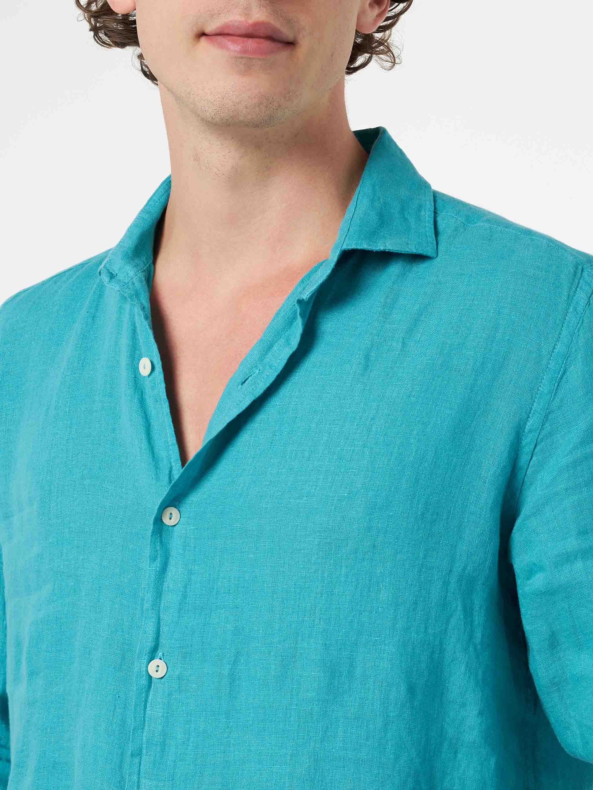 Pamplona linen shirt in teal green - Image 3
