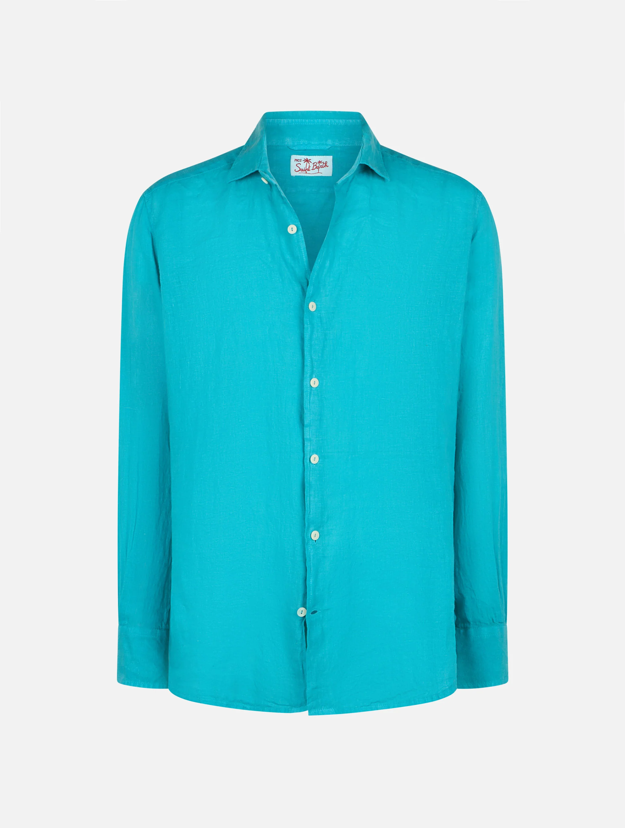 Pamplona linen shirt in teal green - Image 4