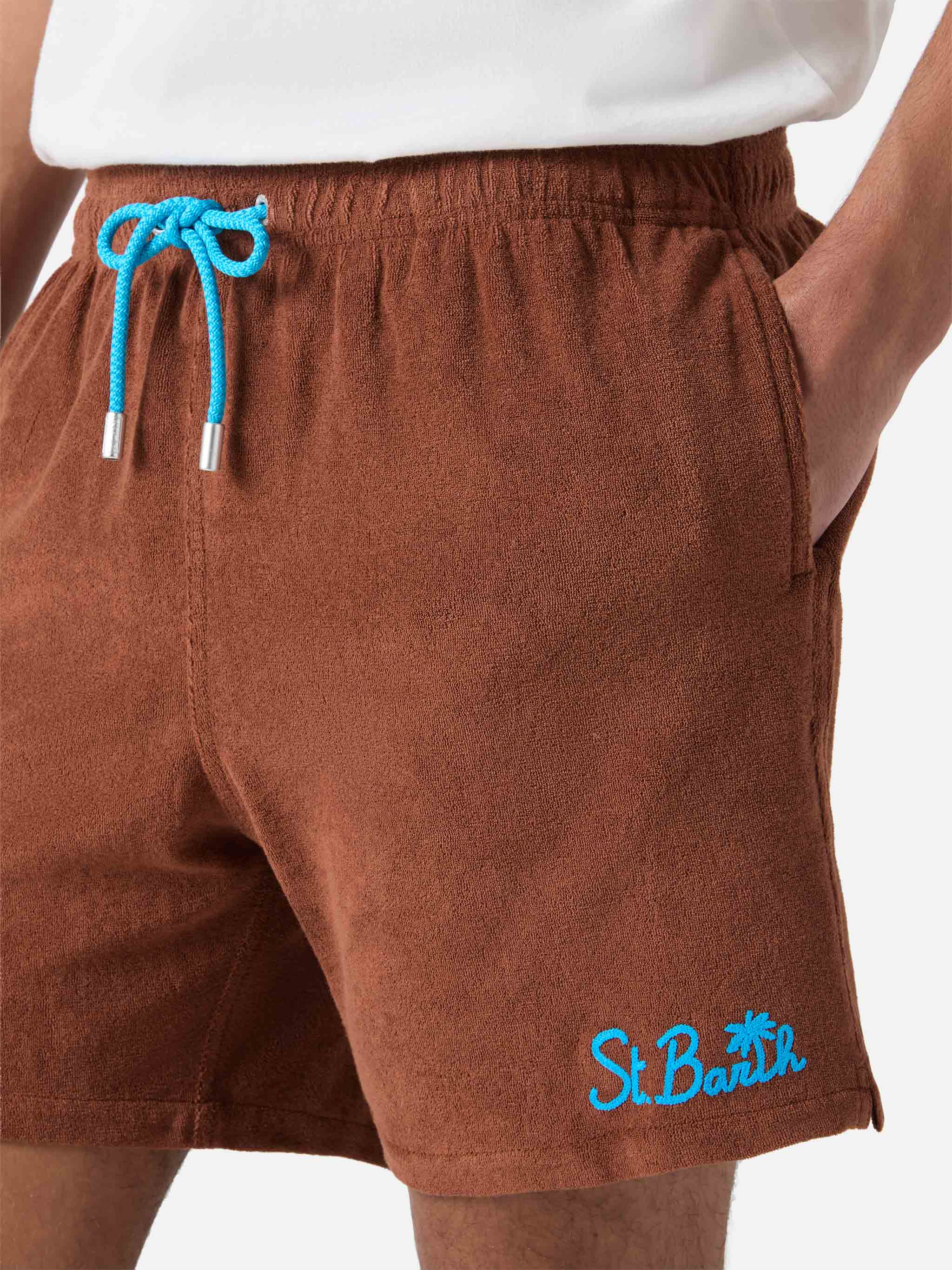Gustavia terry swim shorts in brown - Image 3