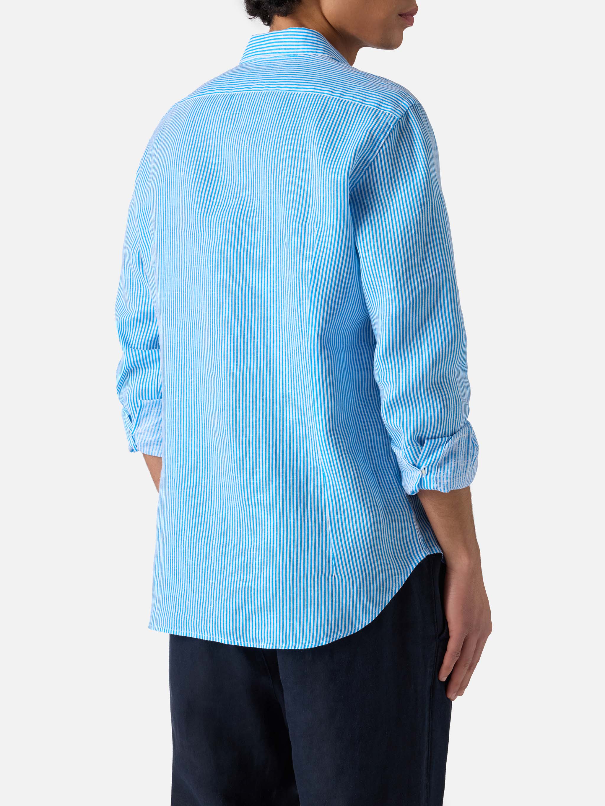 Pamplona striped linen shirt in turquoise - Image 3