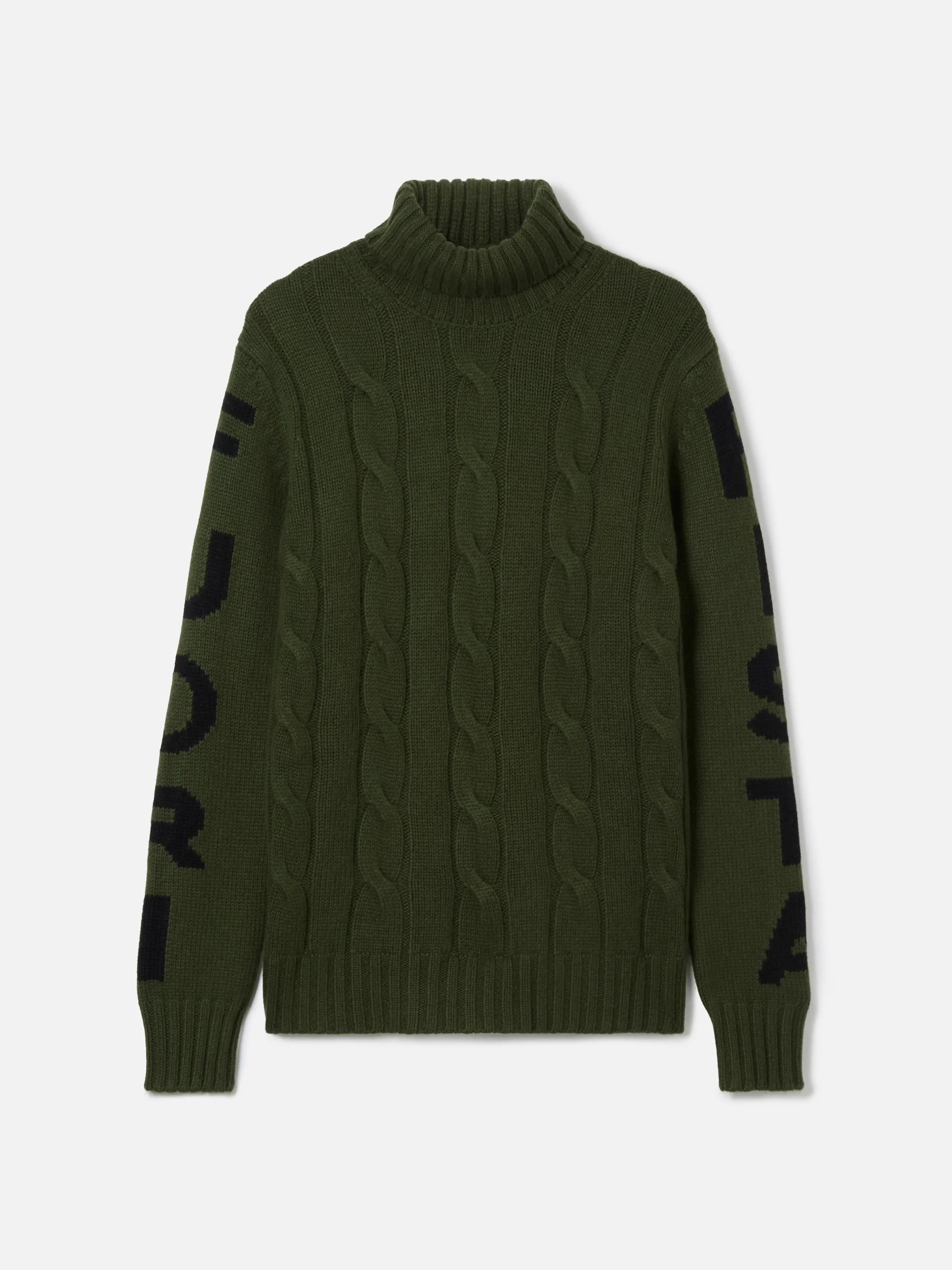 Fisherman cable-knit turtleneck sweater with Fuori pista jacquard military green - Image 5