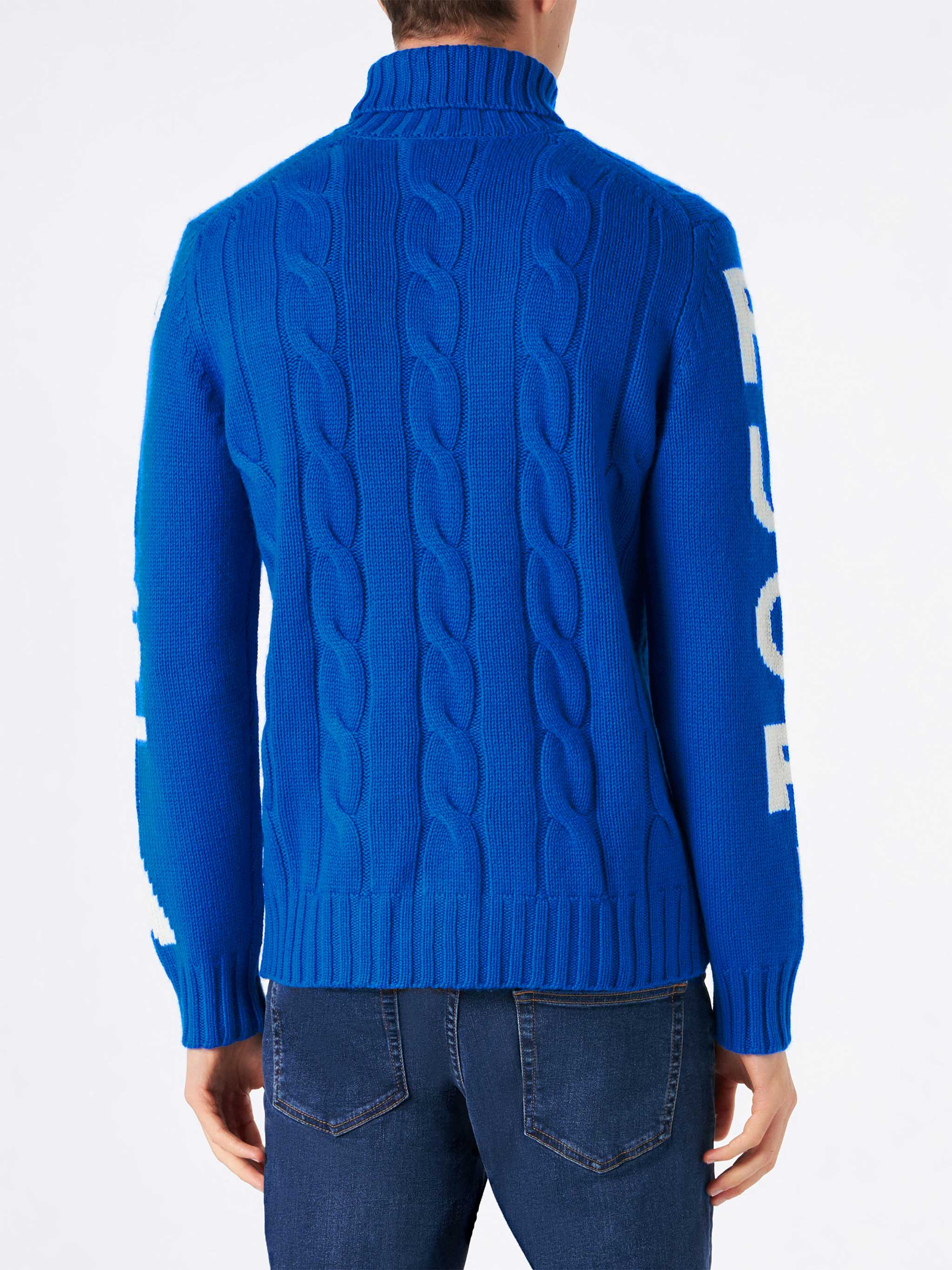Fisherman cable-knit turtleneck sweater with Fuori pista jacquard blue - Image 3