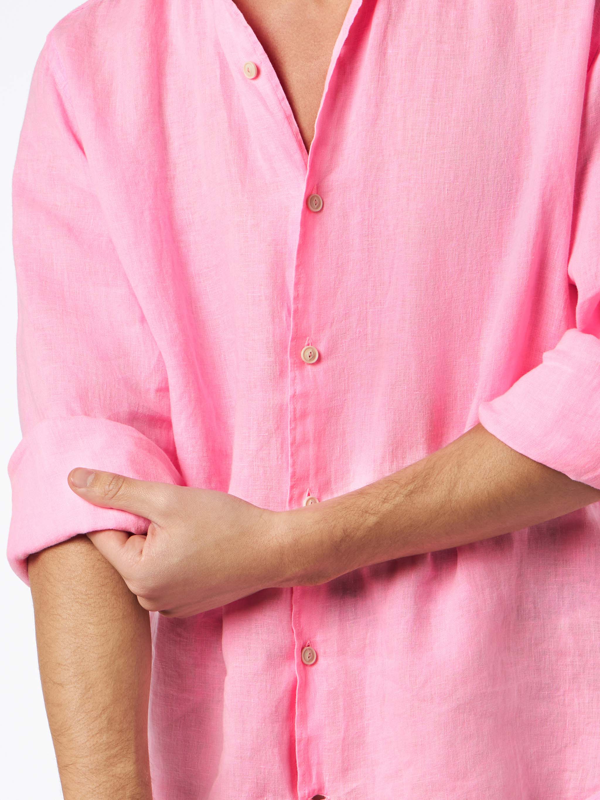 Pamplona fluo pink watercolor linen shirt - Image 3