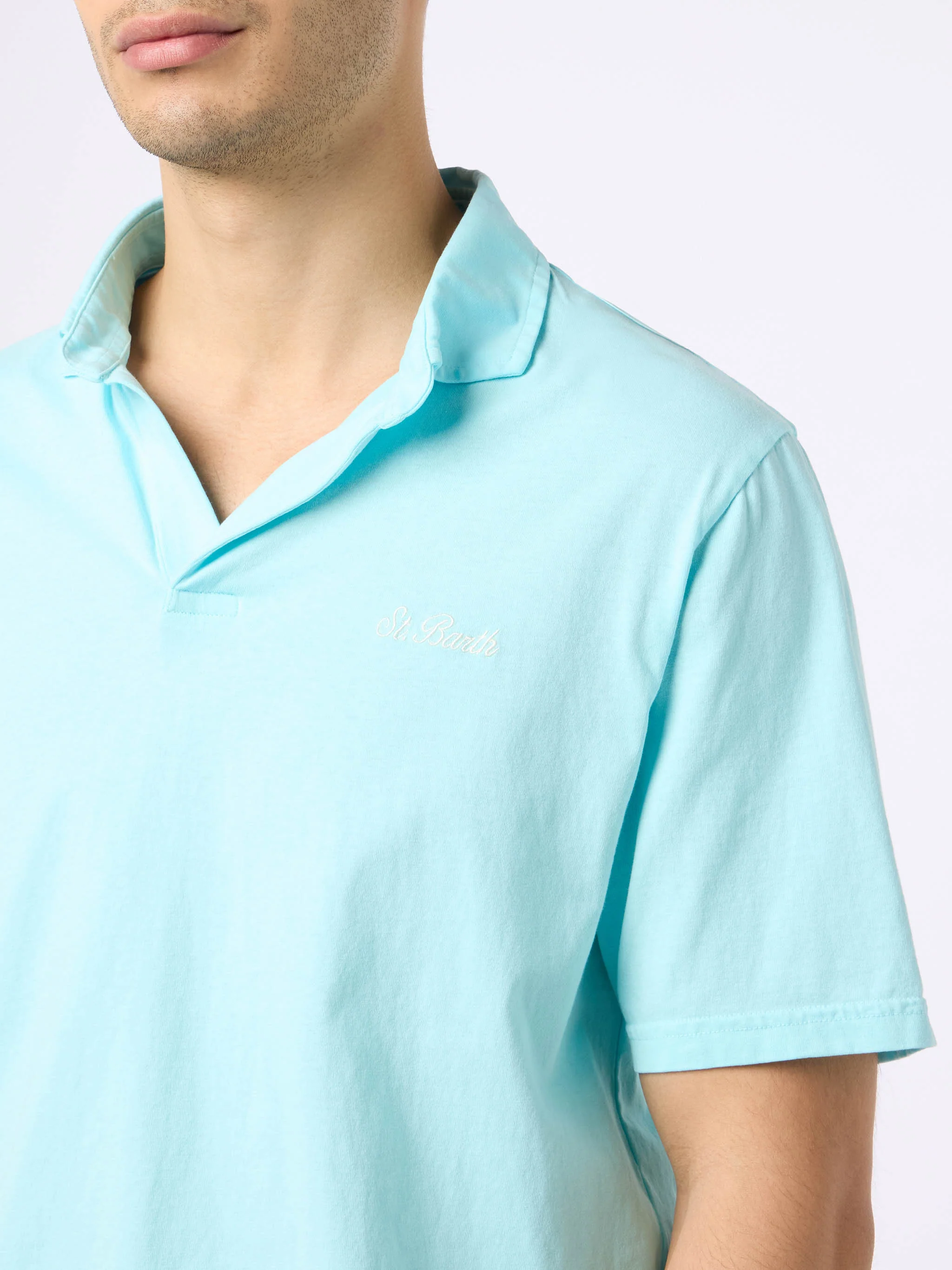 Brighton water green cotton jersey polo shirt - Image 2