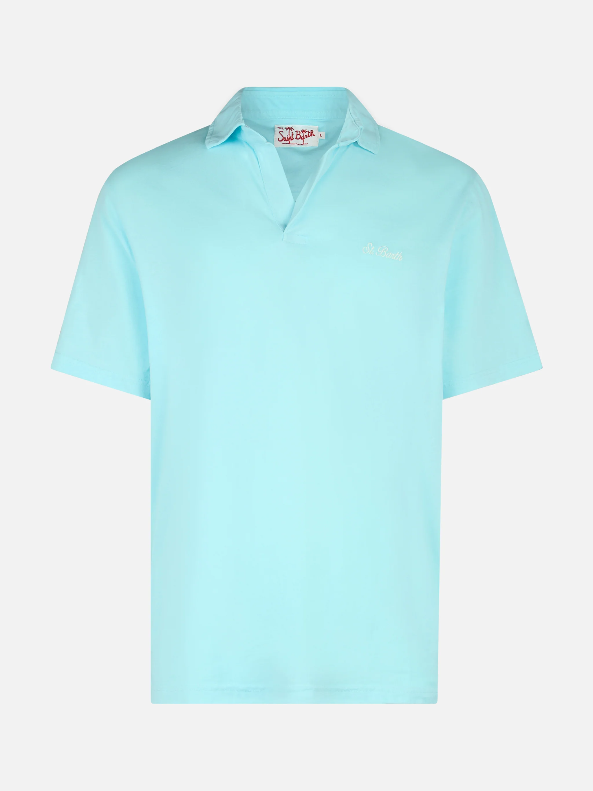 Brighton water green cotton jersey polo shirt - Image 4