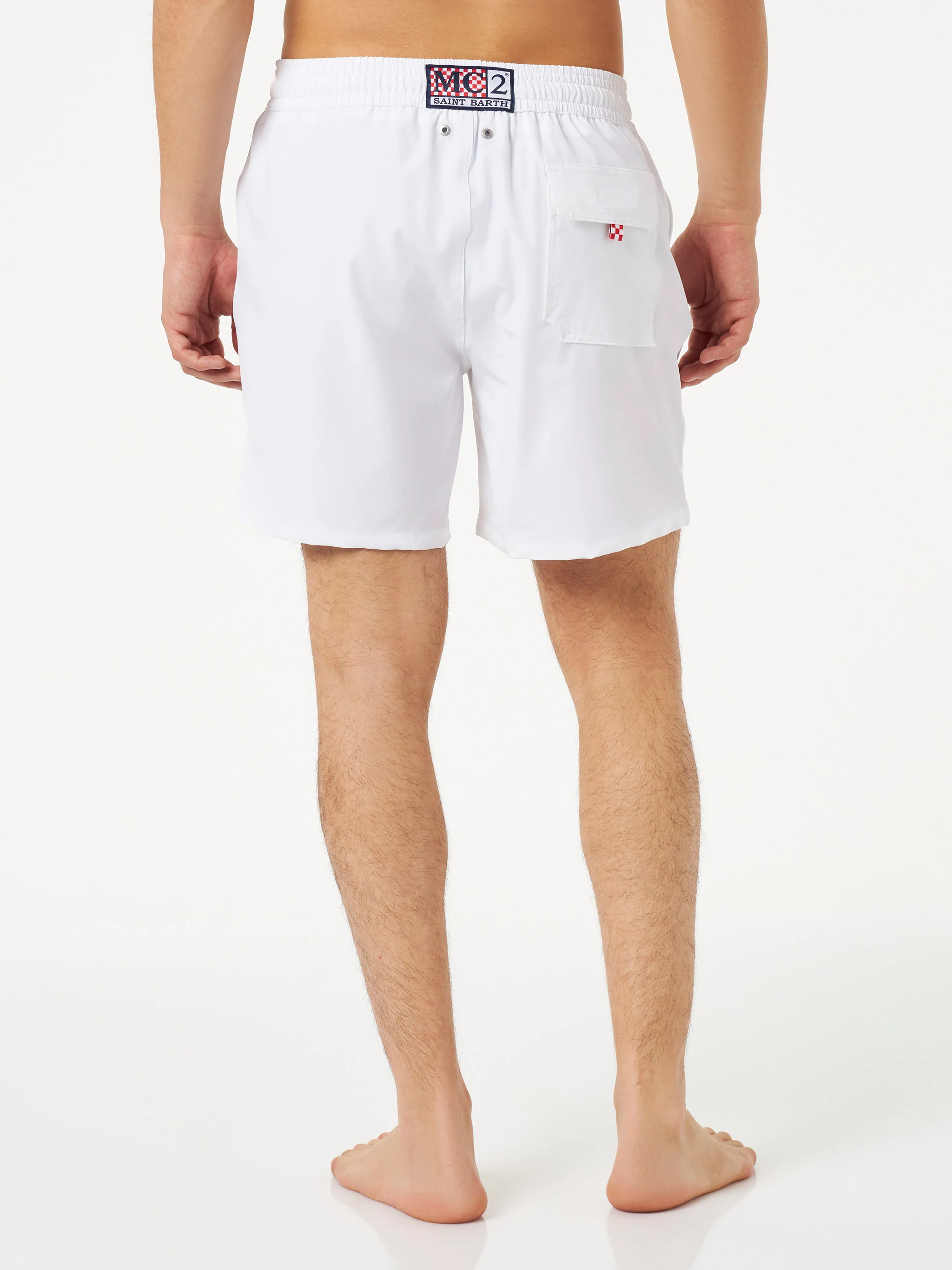 Comfort white swim shorts with contrast logo - Image 4